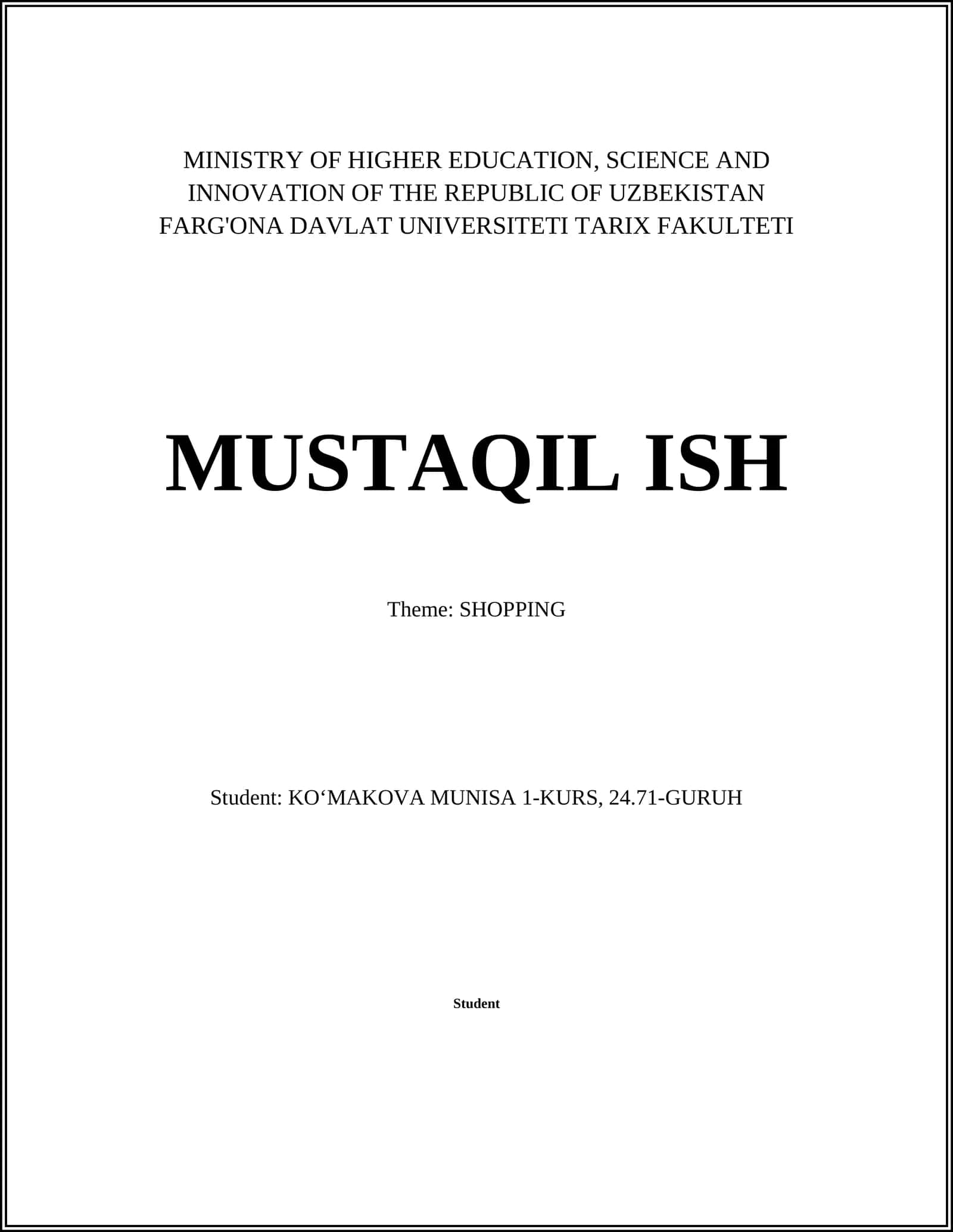 MUSTAQIL ISH: SHOPPING