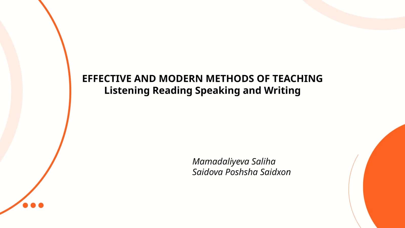 EFFECTIVE AND MODERN METHODS OF TEACHING Listening Reading Speaking and Writing