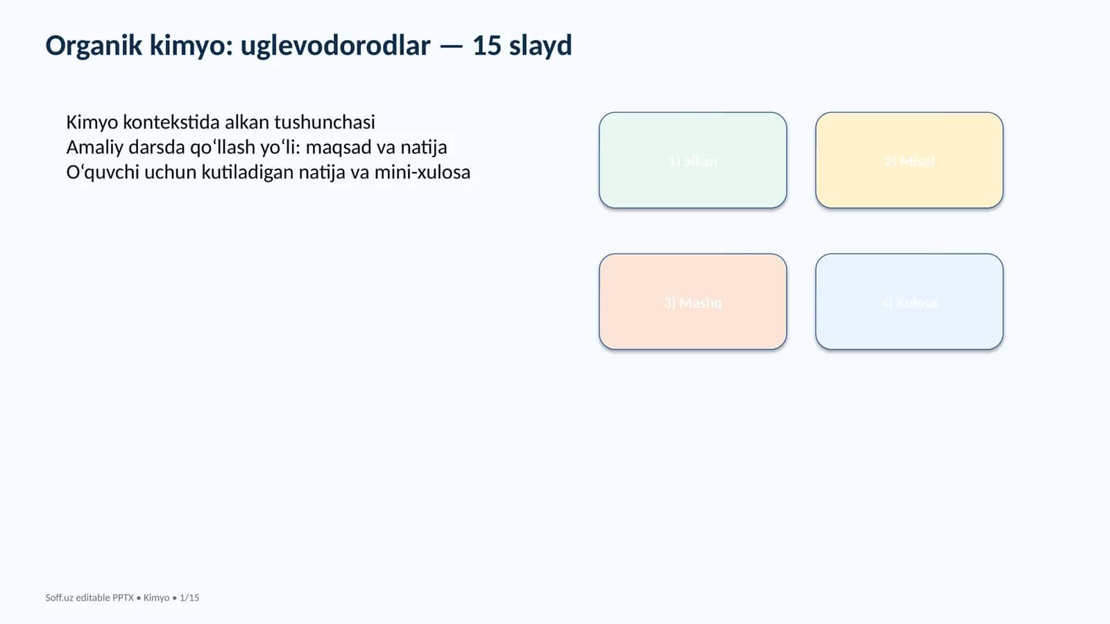 Organik kimyo: uglevodorodlar - 15 slayd