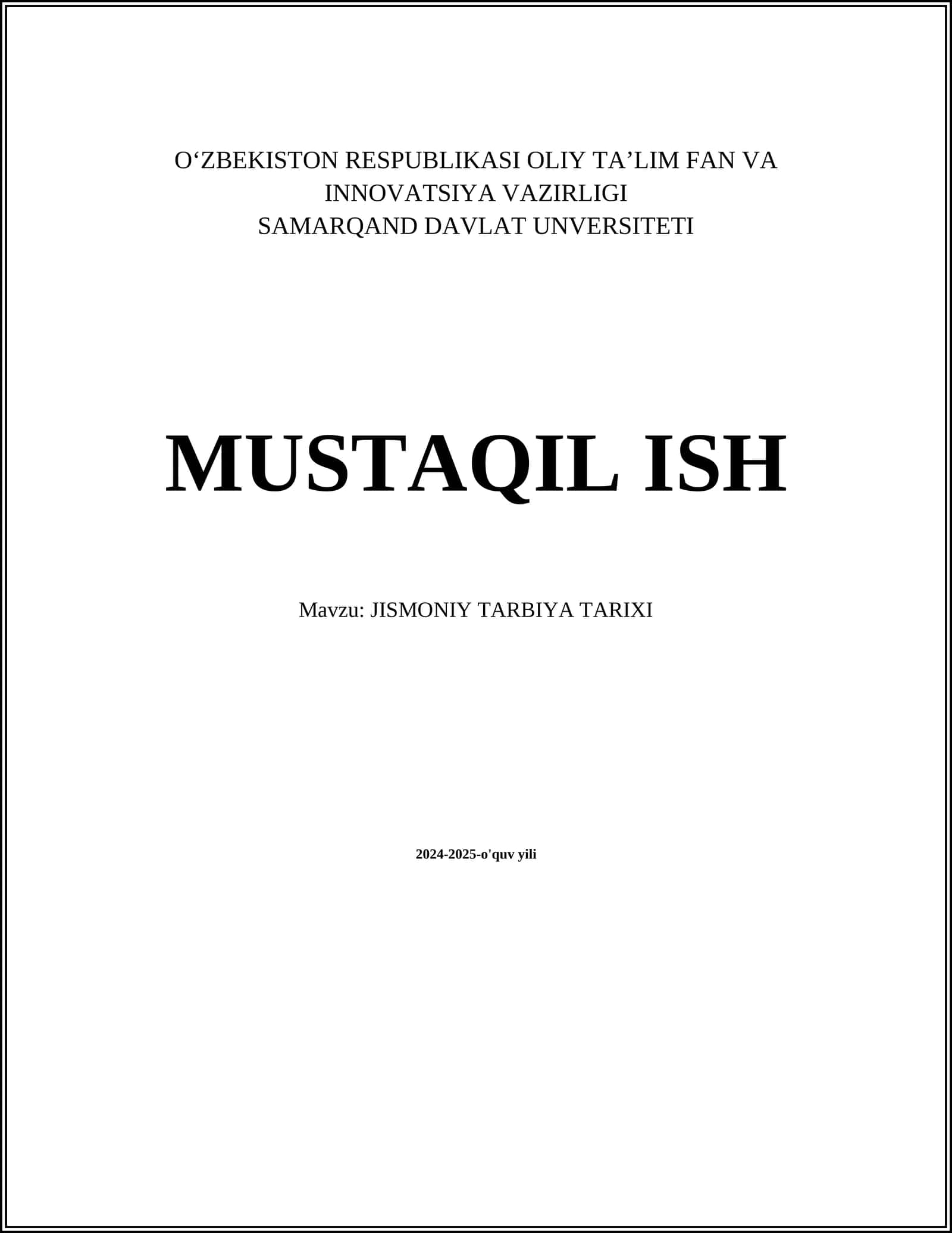 Jismoniy Tarbiya Tarixi