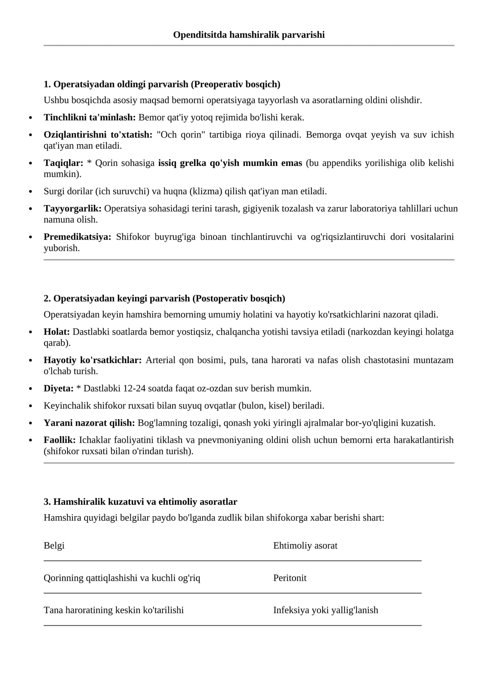Openditsitda hamshiralik parvarishi
