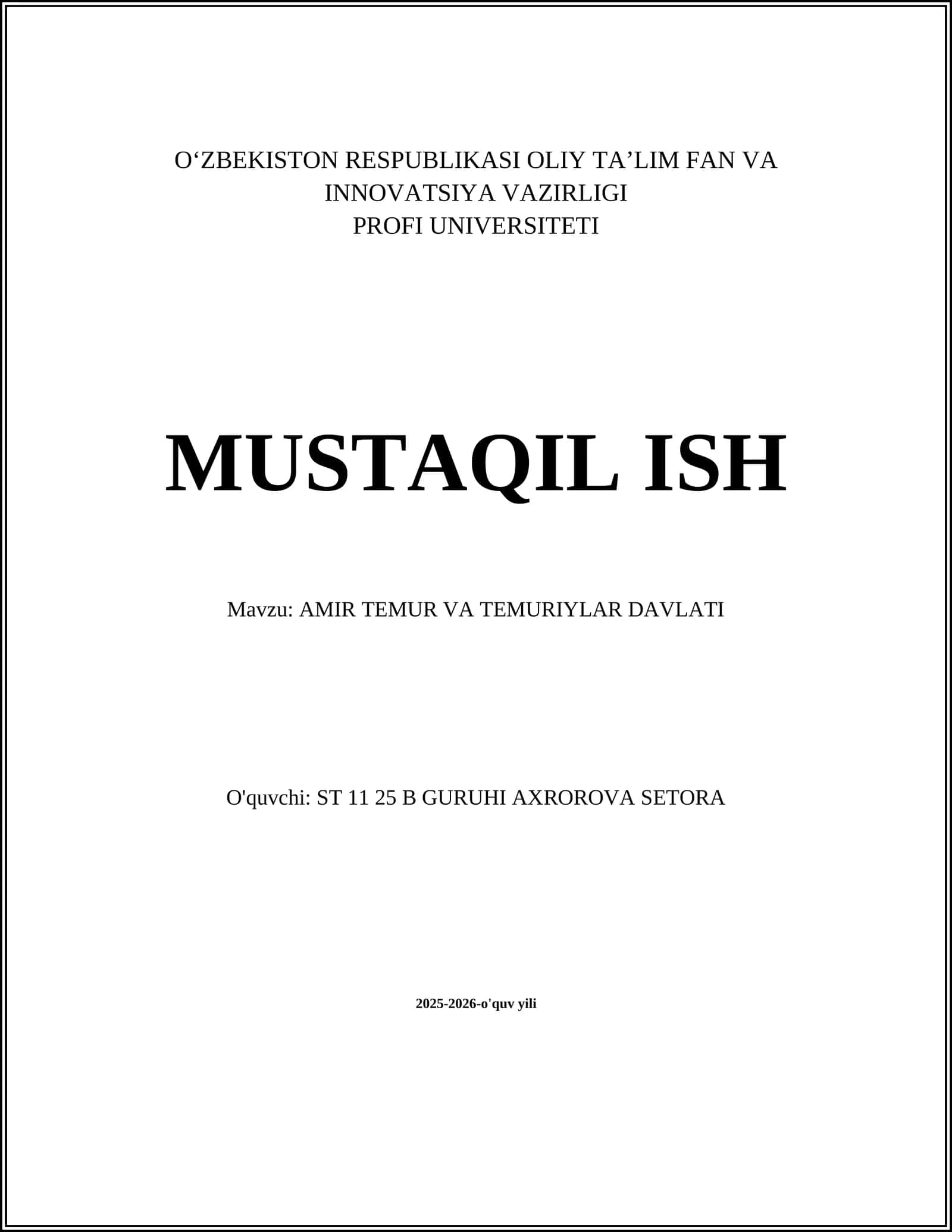 AMIR TEMUR VA TEMURIYLAR DAVLATI