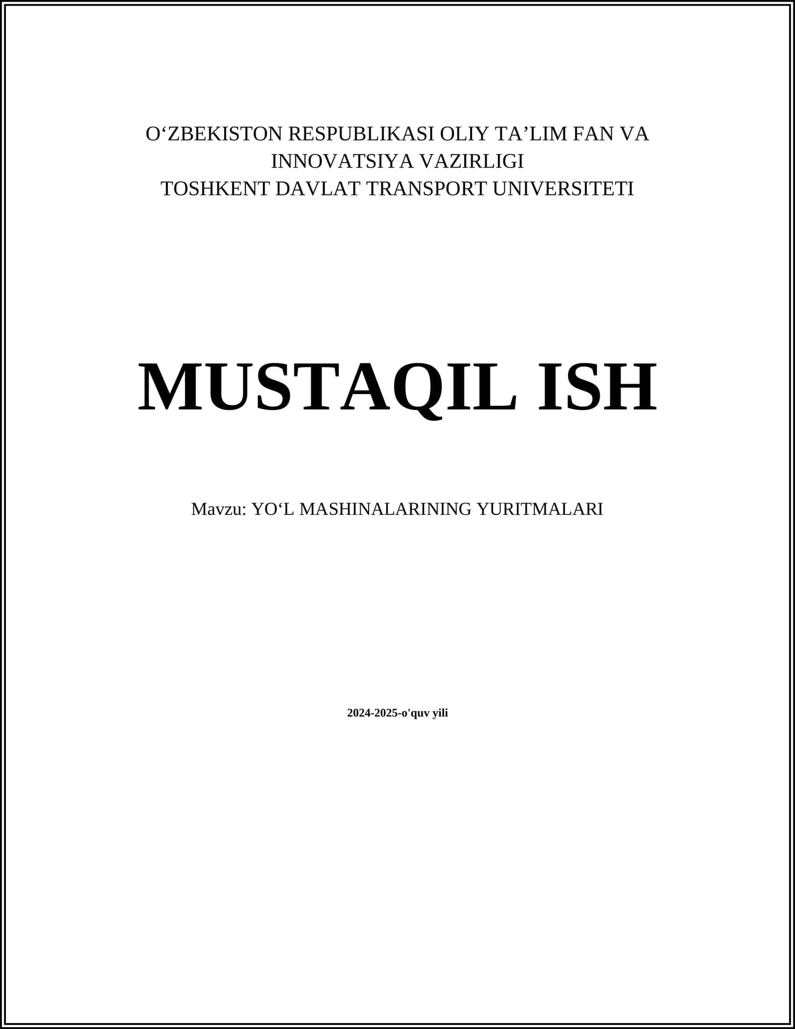 YOʻL MASHINALARINING YURITMALARI