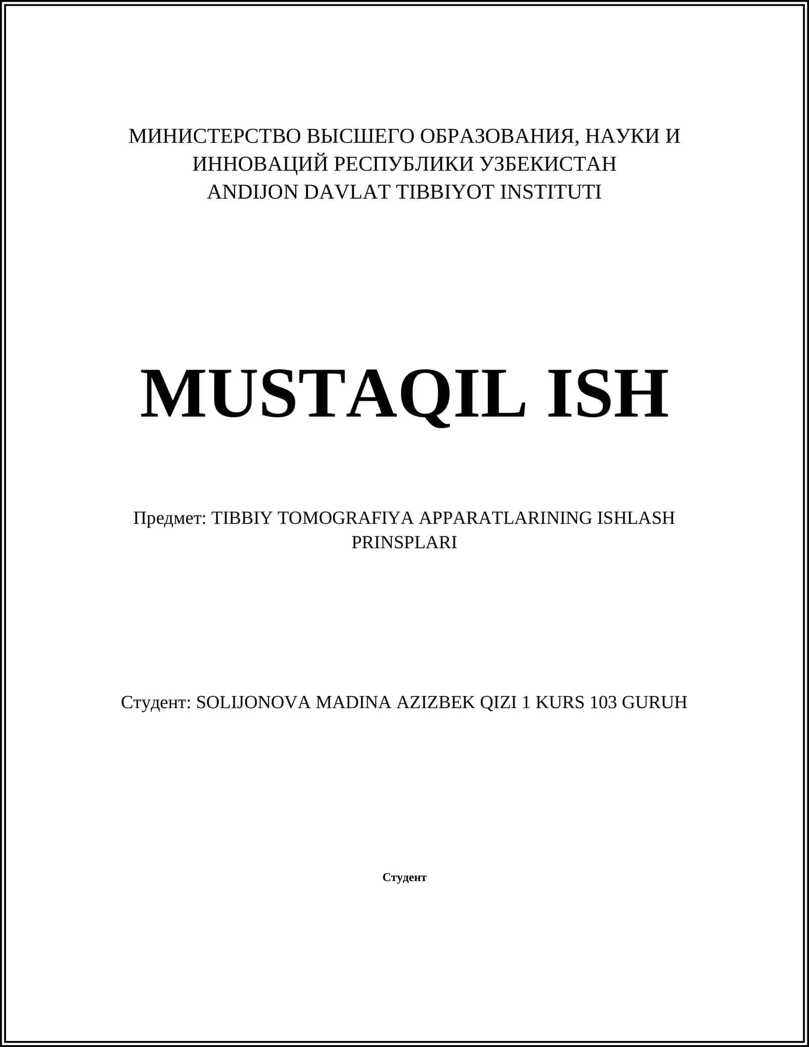 TIBBIY TOMOGRAFIYA APPARATLARINING ISHLASH PRINSPLARI