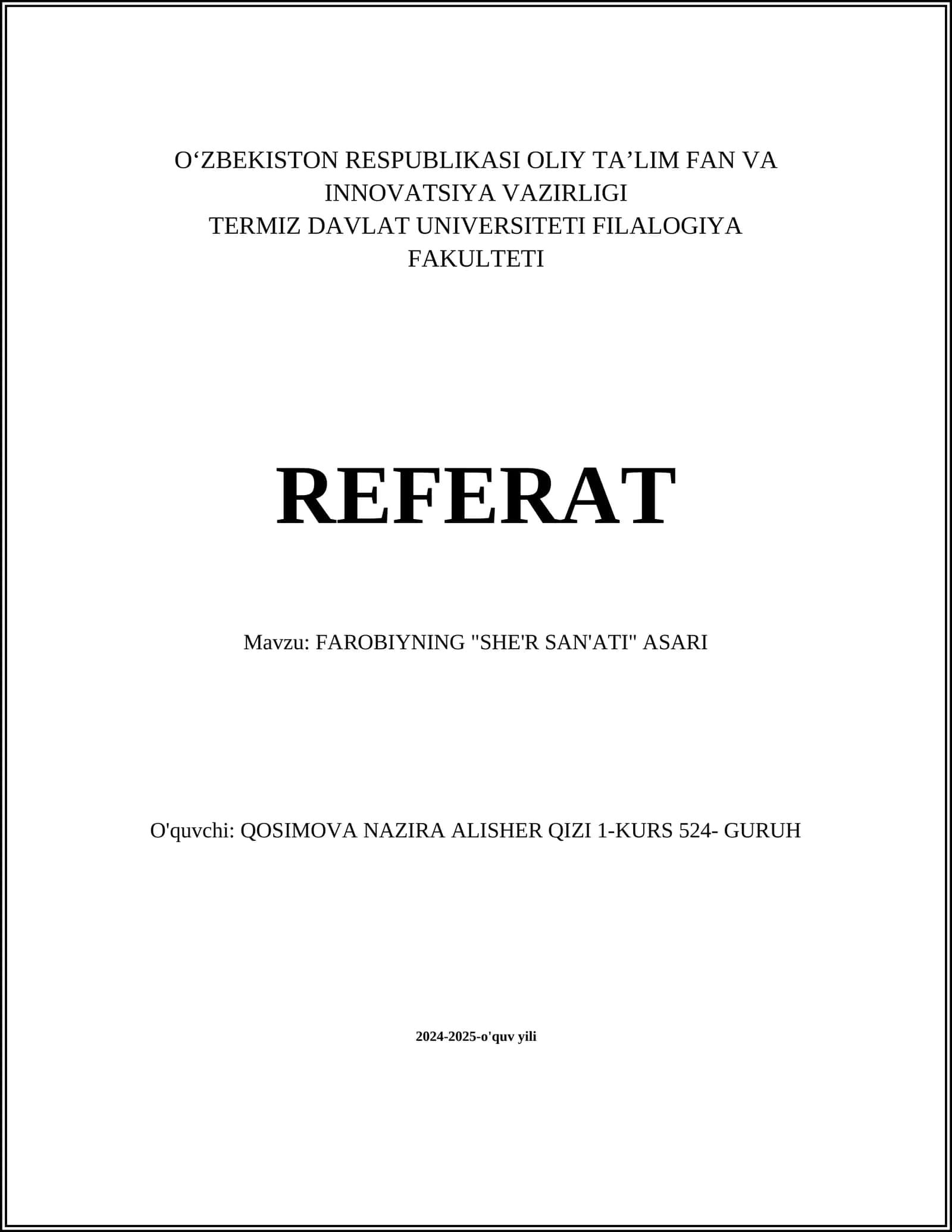 FAROBIYNING "SHE'R SAN'ATI" ASARI