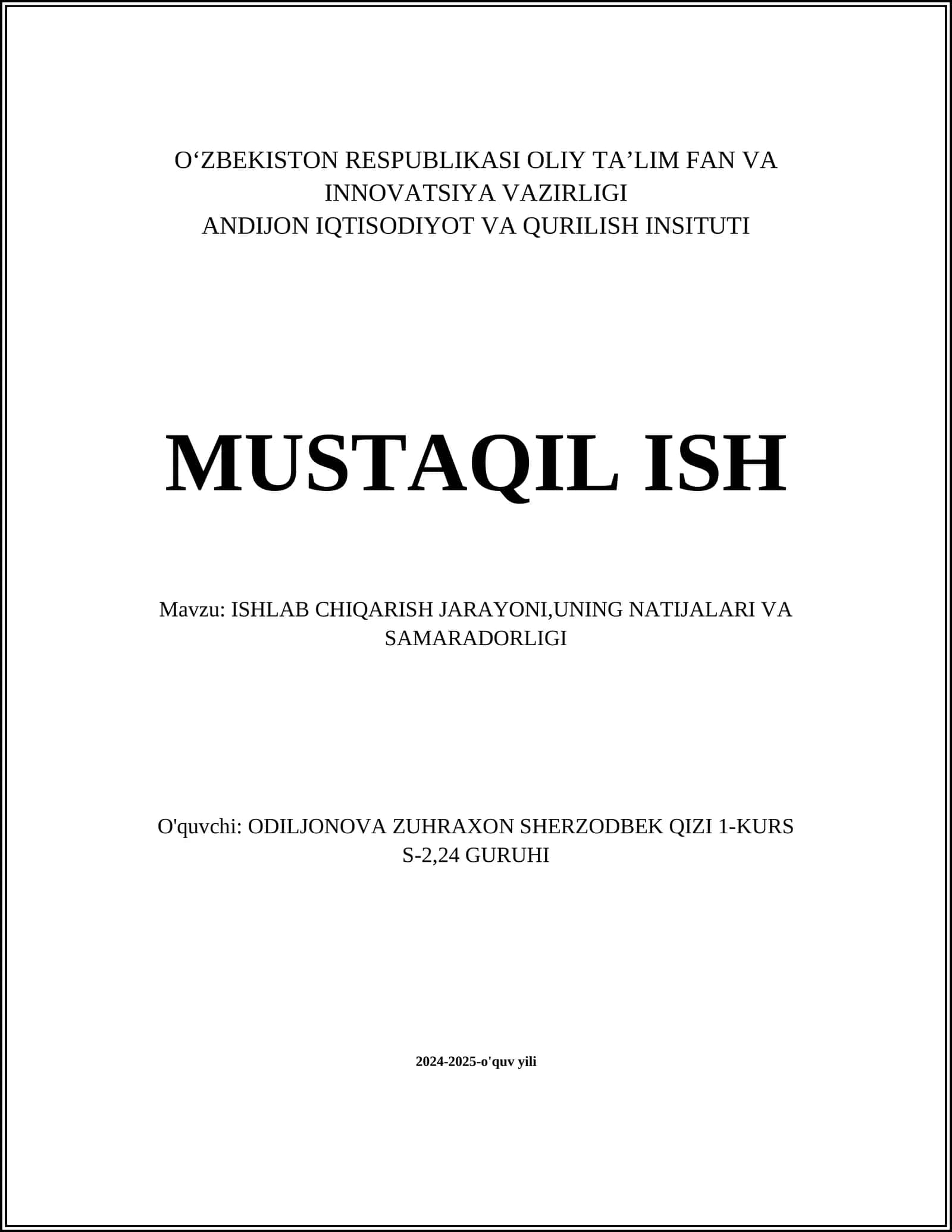 ISHLAB CHIQARISH JARAYONIDA ISHLATILADIGAN RESURSLAR
