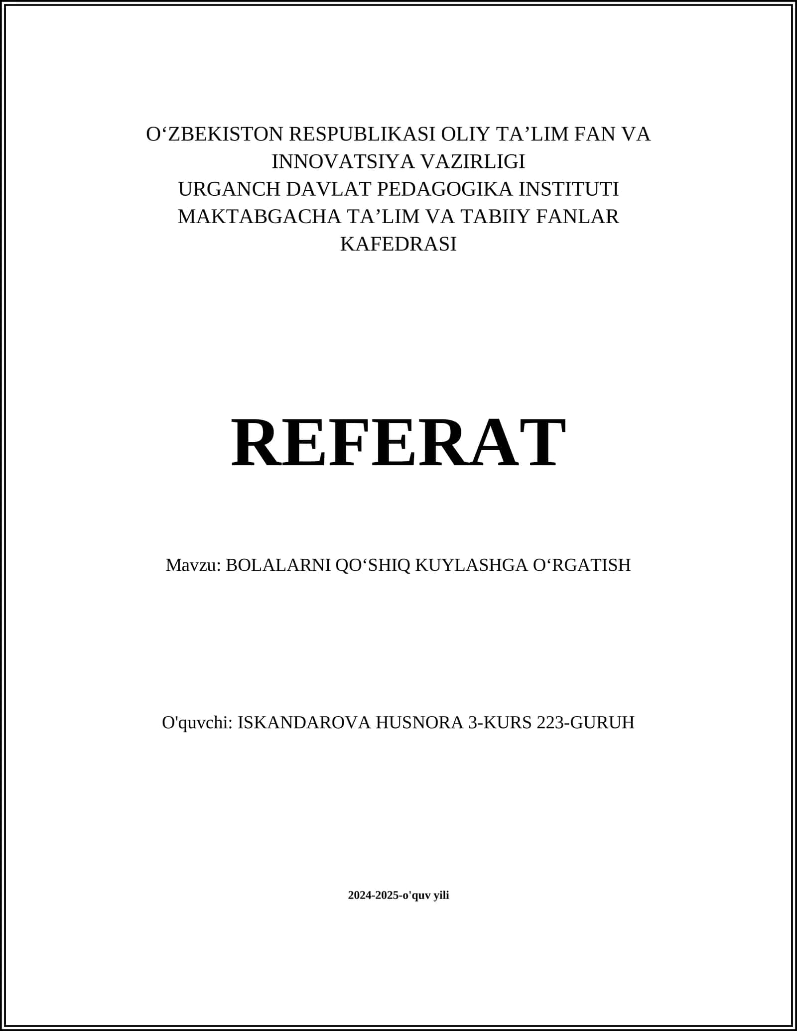 BOLALARNI QOʻSHIQ KUYLASHGA OʻRGATISH