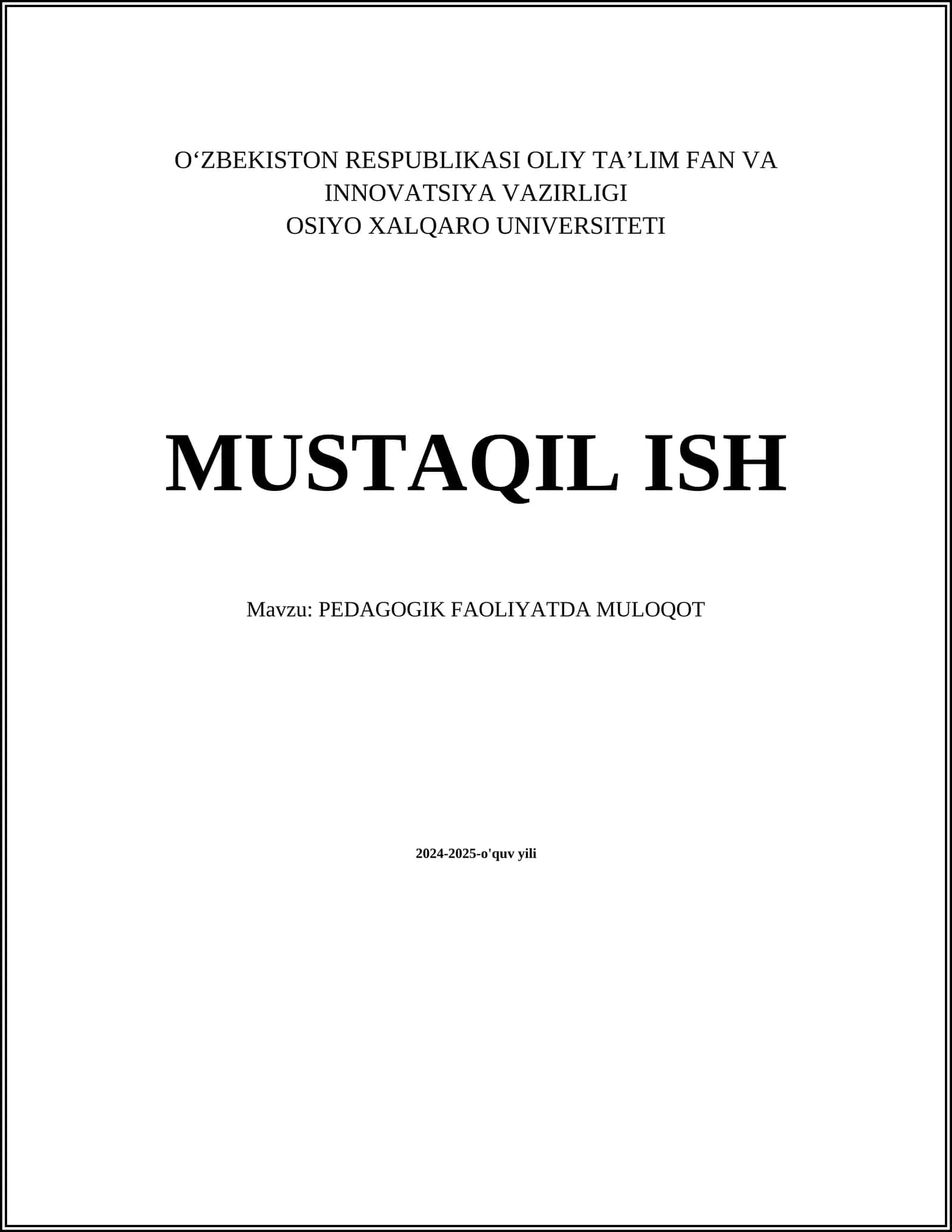 PEDAGOGIK FAOLIYATDA MULOQOT