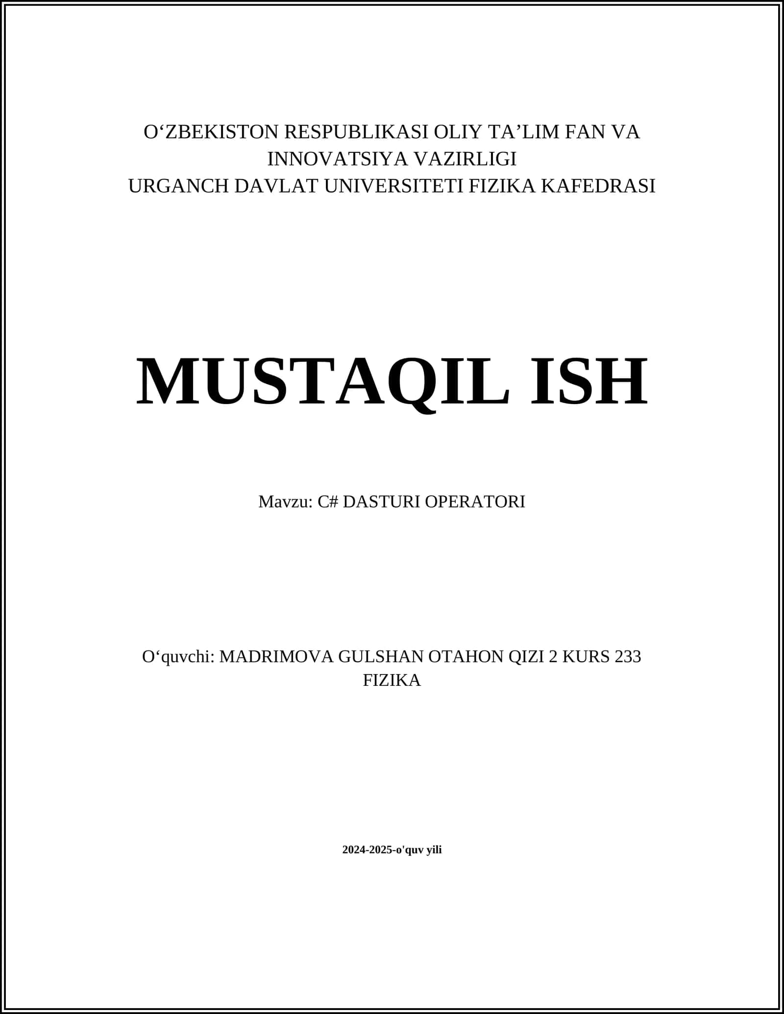 C# DASTURI OPERATORI