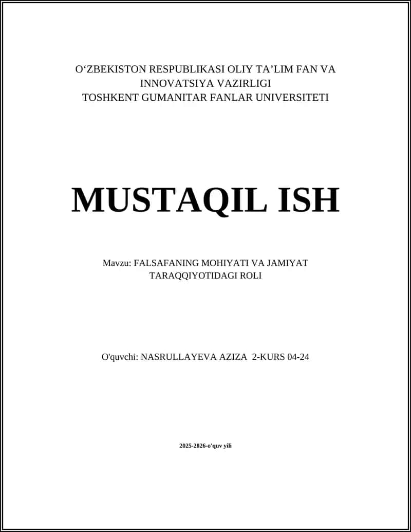 FALSAFANING MOHIYATI VA JAMIYAT TARAQQIYOTIDAGI ROLI