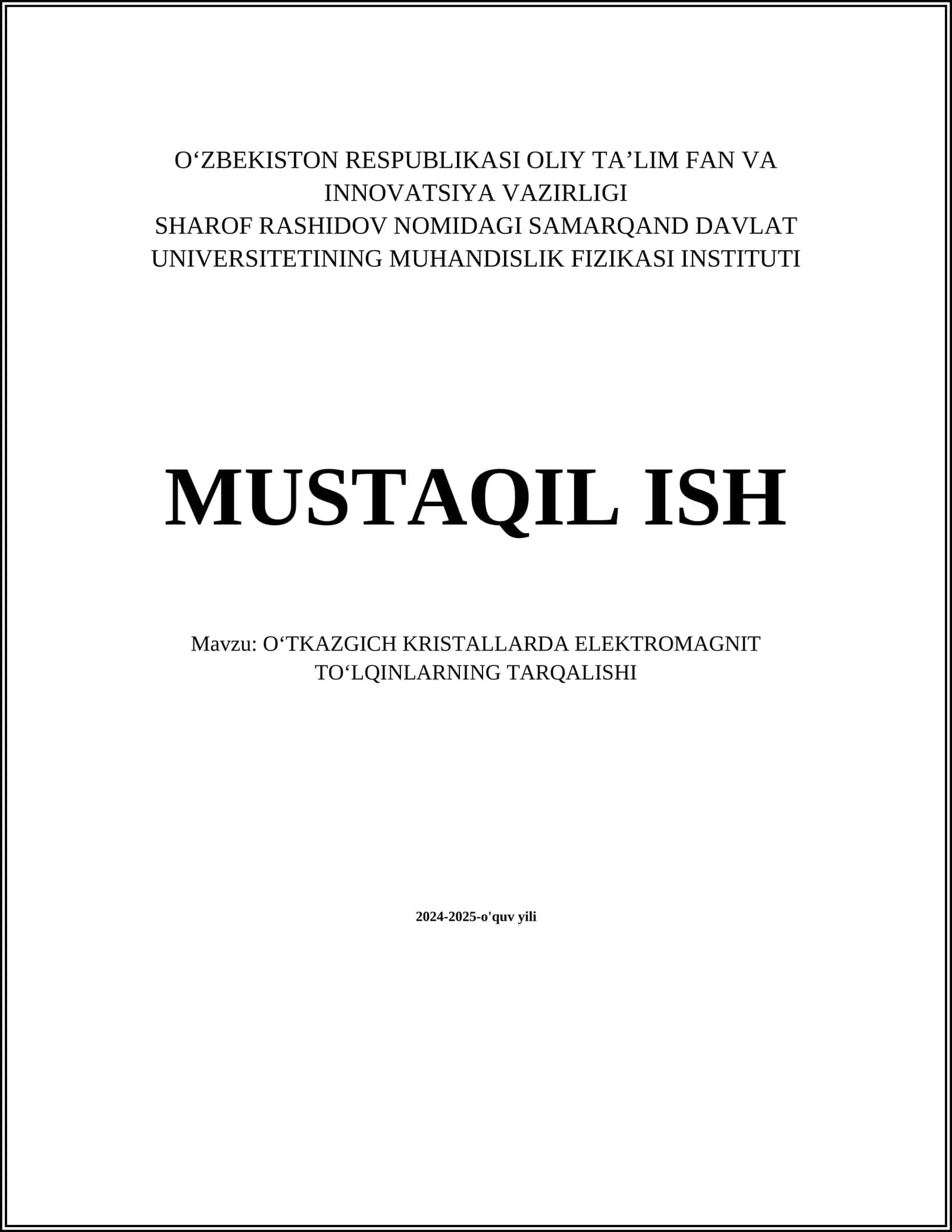 OʻTKAZGICH KRISTALLARDA ELEKTROMAGNIT TOʻLQINLARNING TARQALISHI