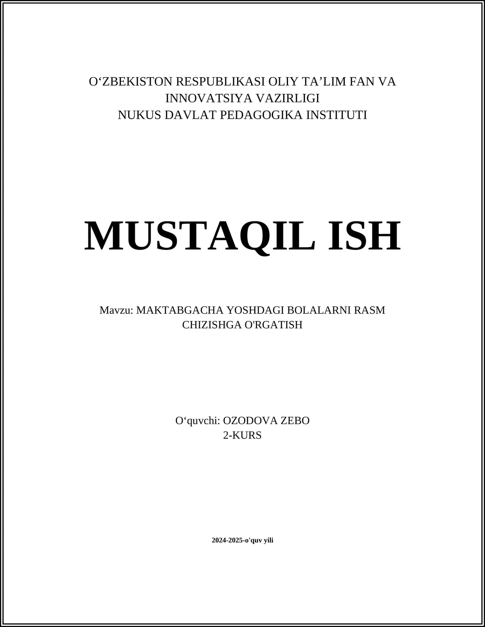 MAKTABGACHA YOSHDAGI BOLALARNI RASM CHIZISHGA O'RGATISH