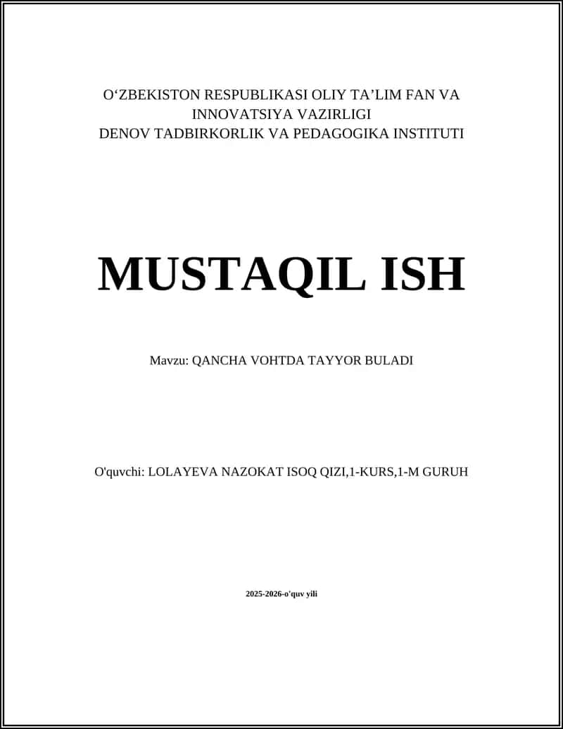 QANCHA VOHTDA TAYYOR BULADI: PALOV