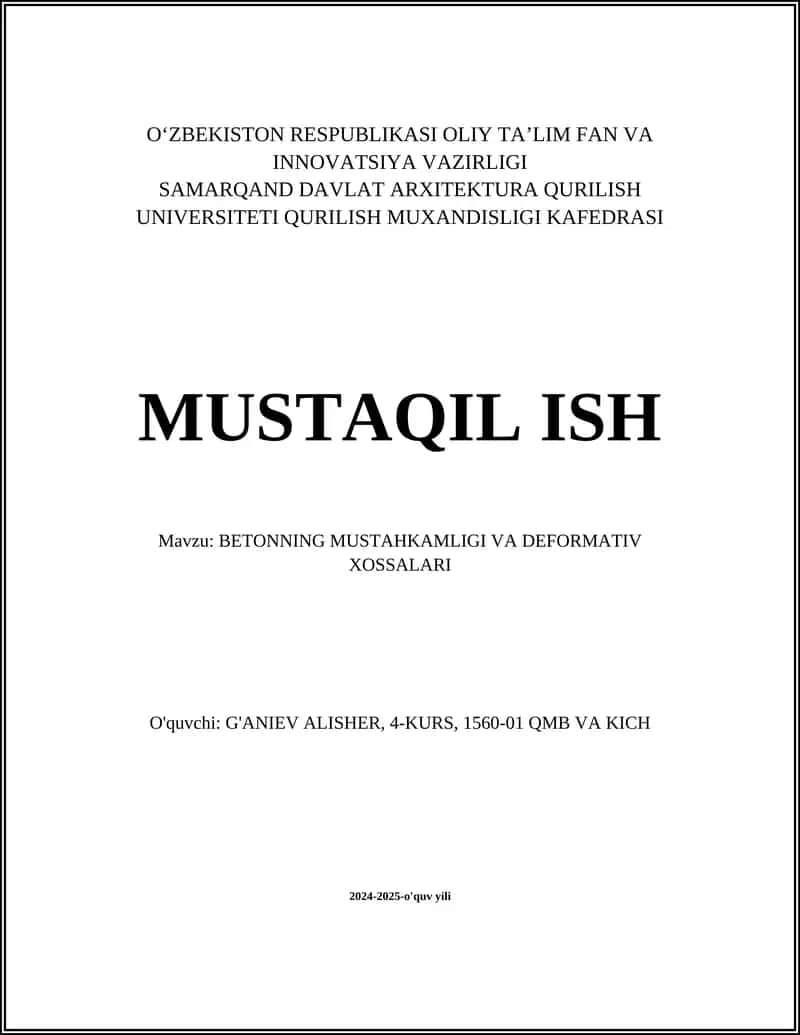 Betonning mustahkamligi va deformatsiya xossalari