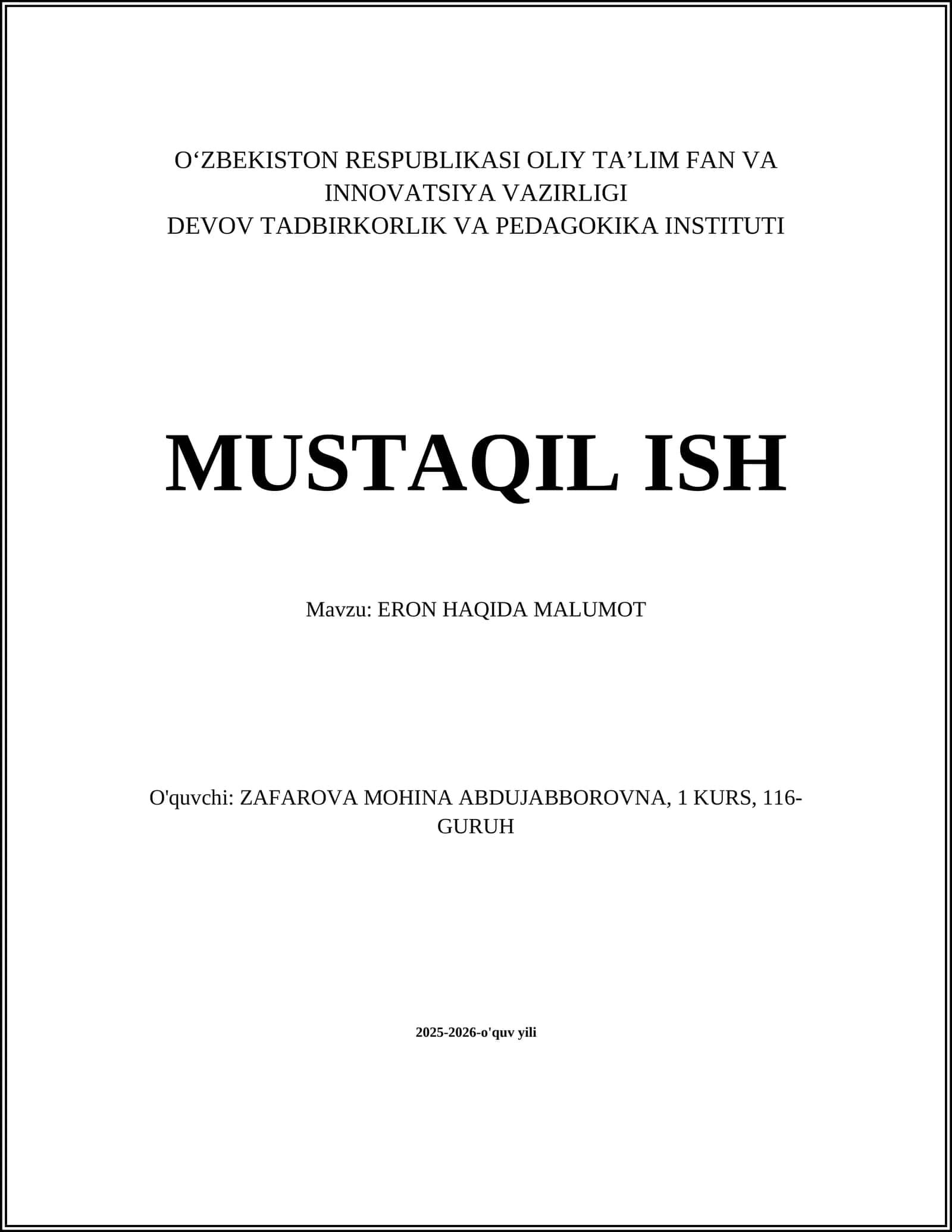 ERON HAQIDA MALUMOT