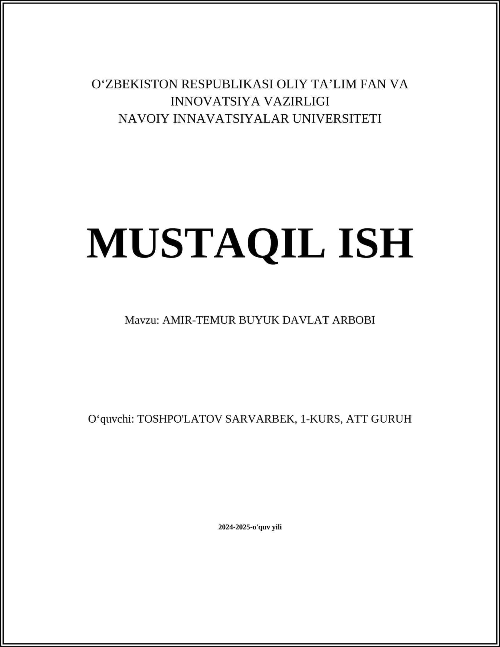 AMIR-TEMUR BUYUK DAVLAT ARBOBI