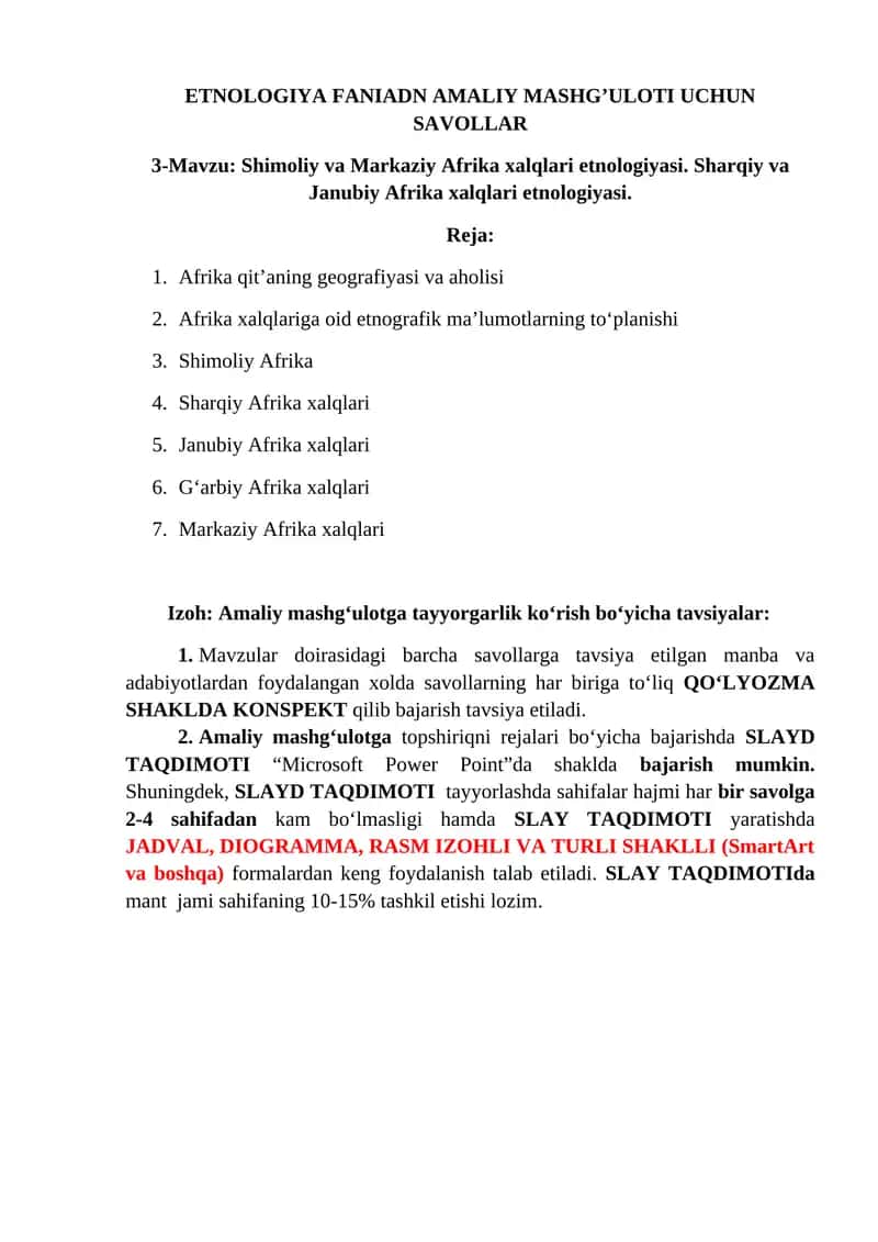 Shimoliy va Markaziy Afrika xalqlari etnologiyasi