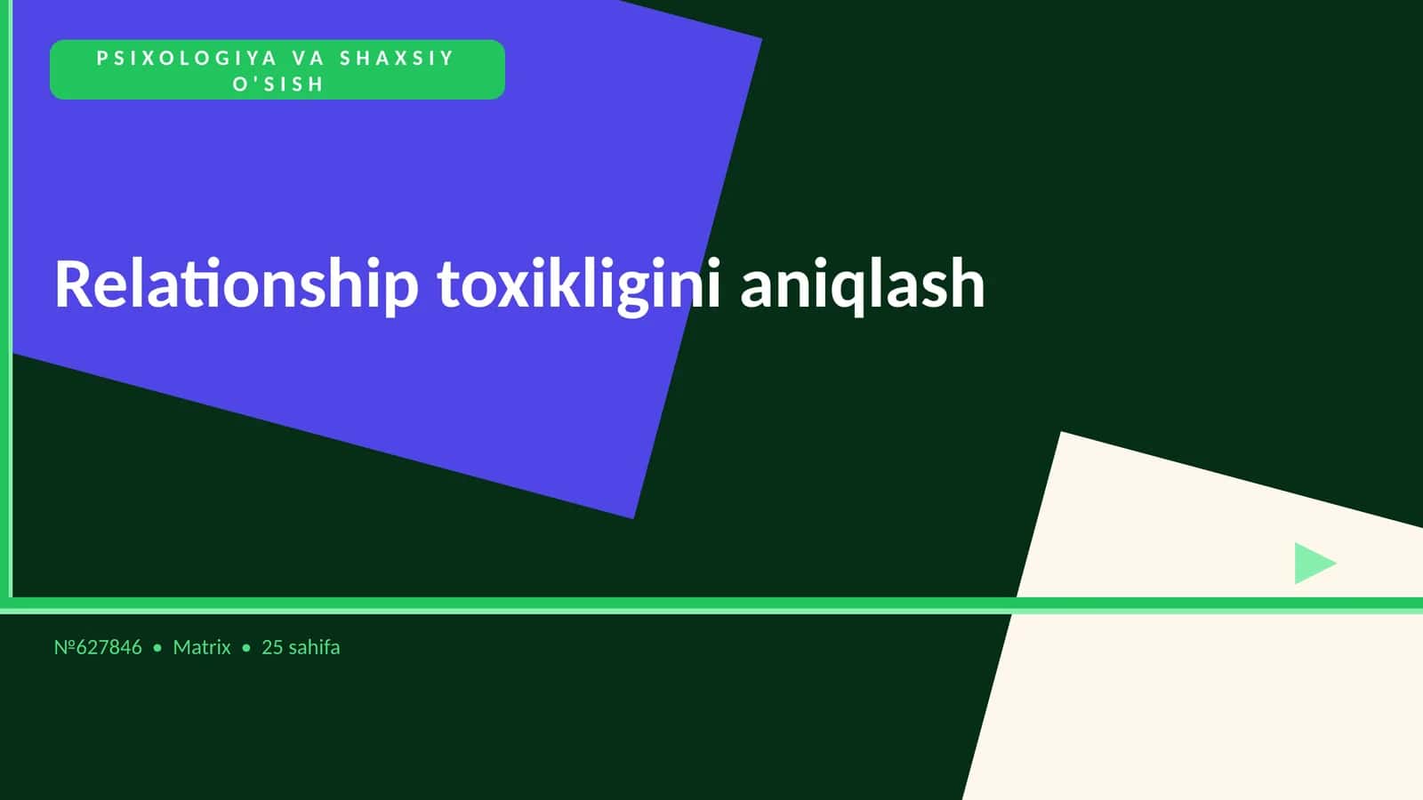 PSIXOLOGIYA VA SHAXSIY O'SISH