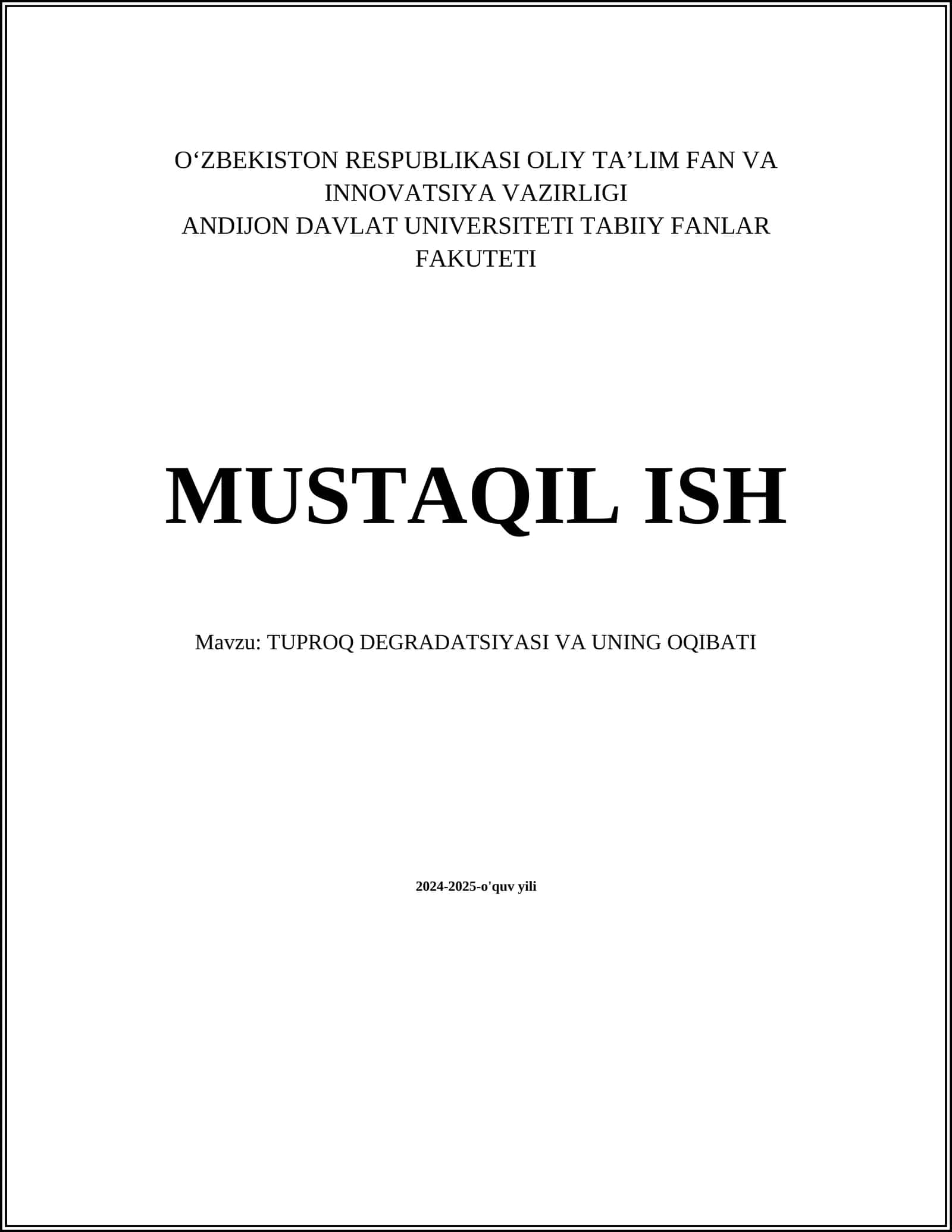 TUPROQ DEGRADATSIYASI VA UNING OQIBATI