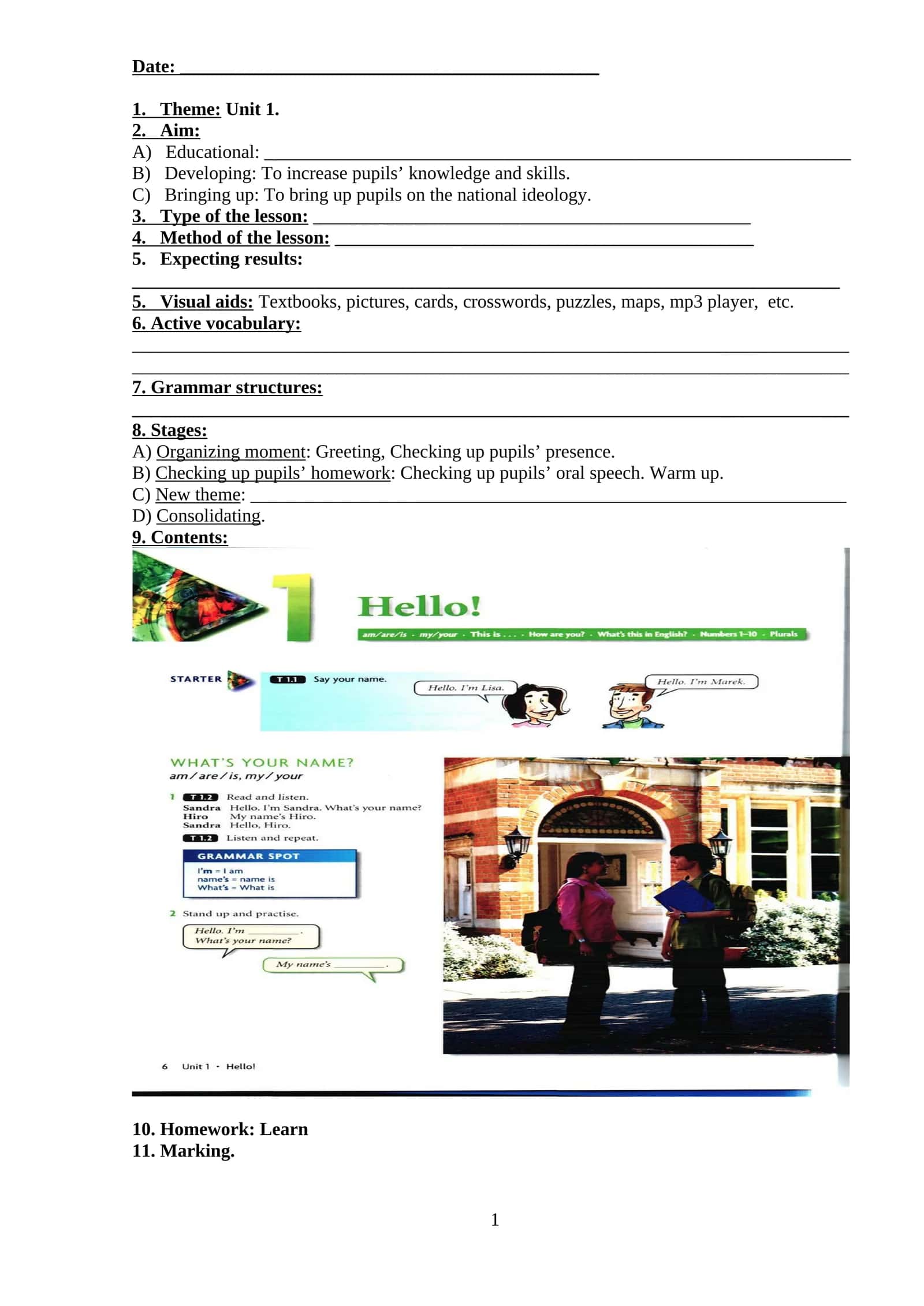 Unit 1 Lesson Plan