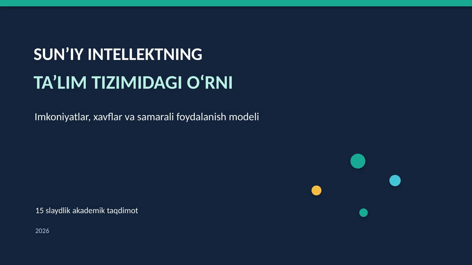 SUN’IY INTELLEKTNING TA’LIM TIZIMIDAGI O‘RNI