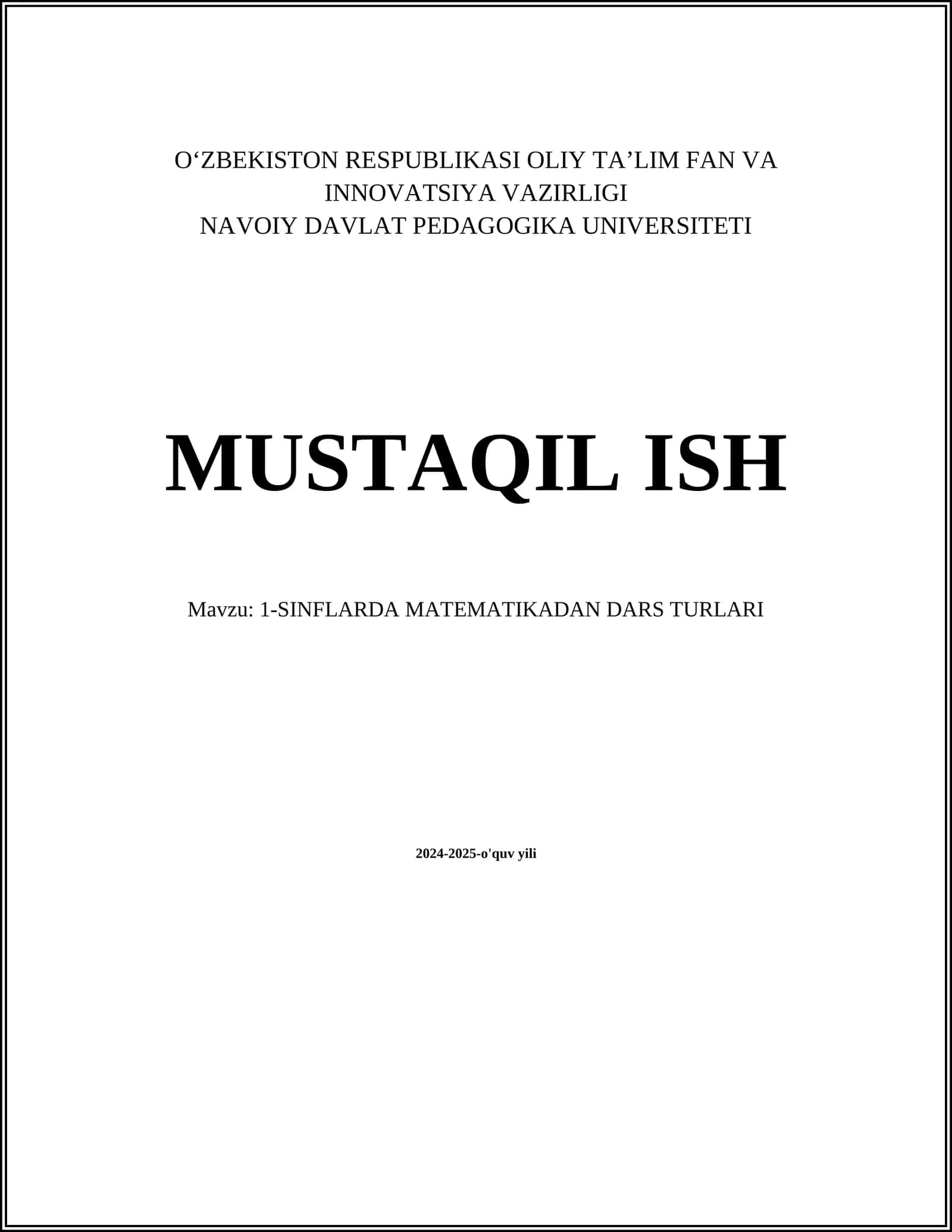 1-SINFLARDA MATEMATIKADAN DARS TURLARI