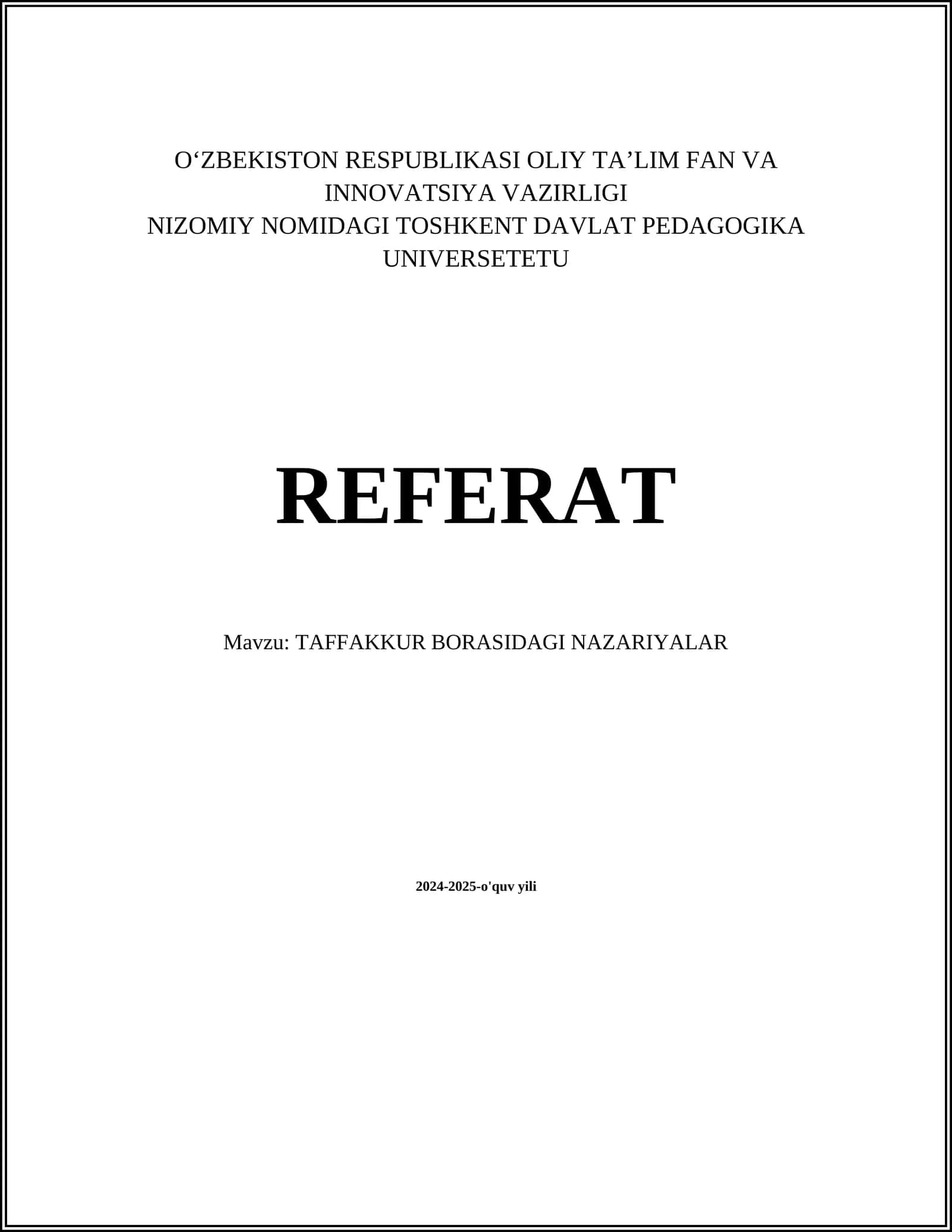 TAFQIQ BORASIDAGI NAZARIYALAR