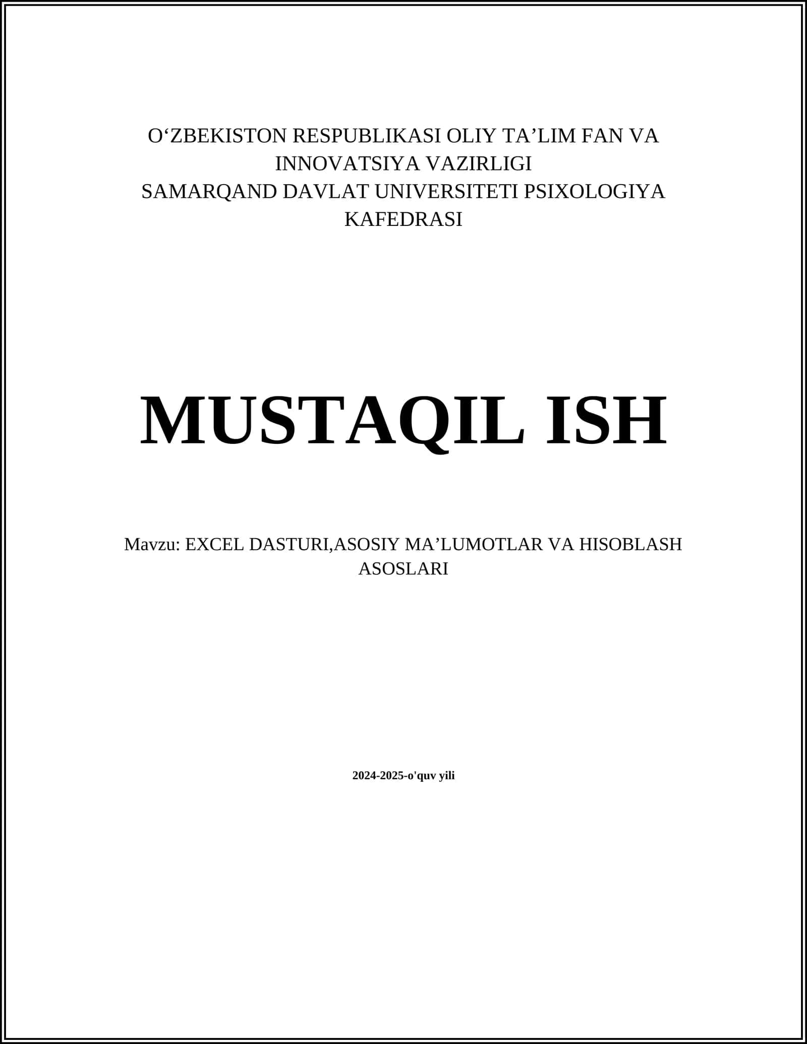 EXCEL DASTURI