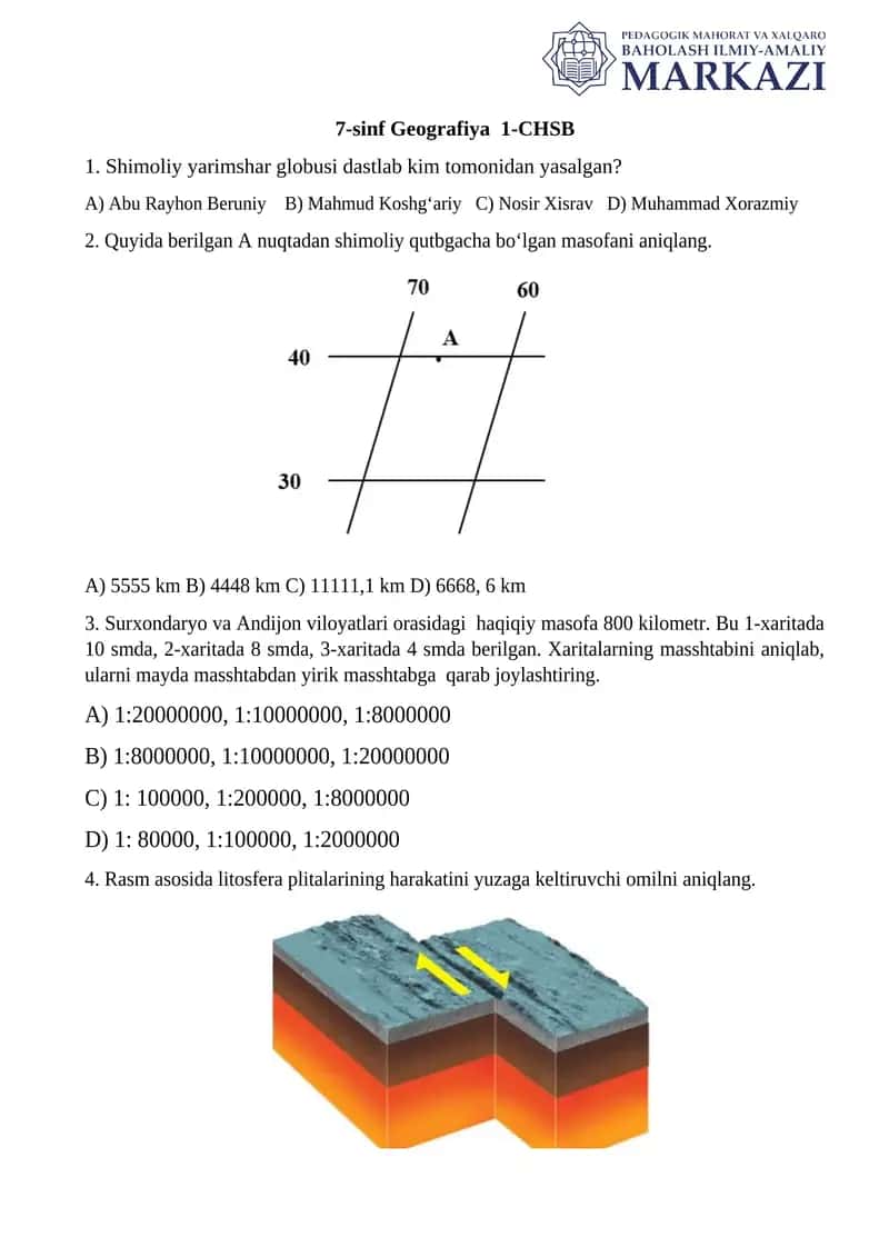 7-sinf Geografiya 1-CHSB