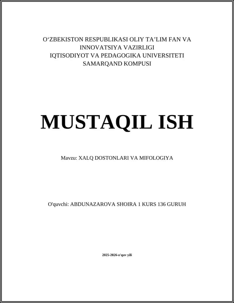 XALQ DOSTONLARI VA MIFOLOGIYA