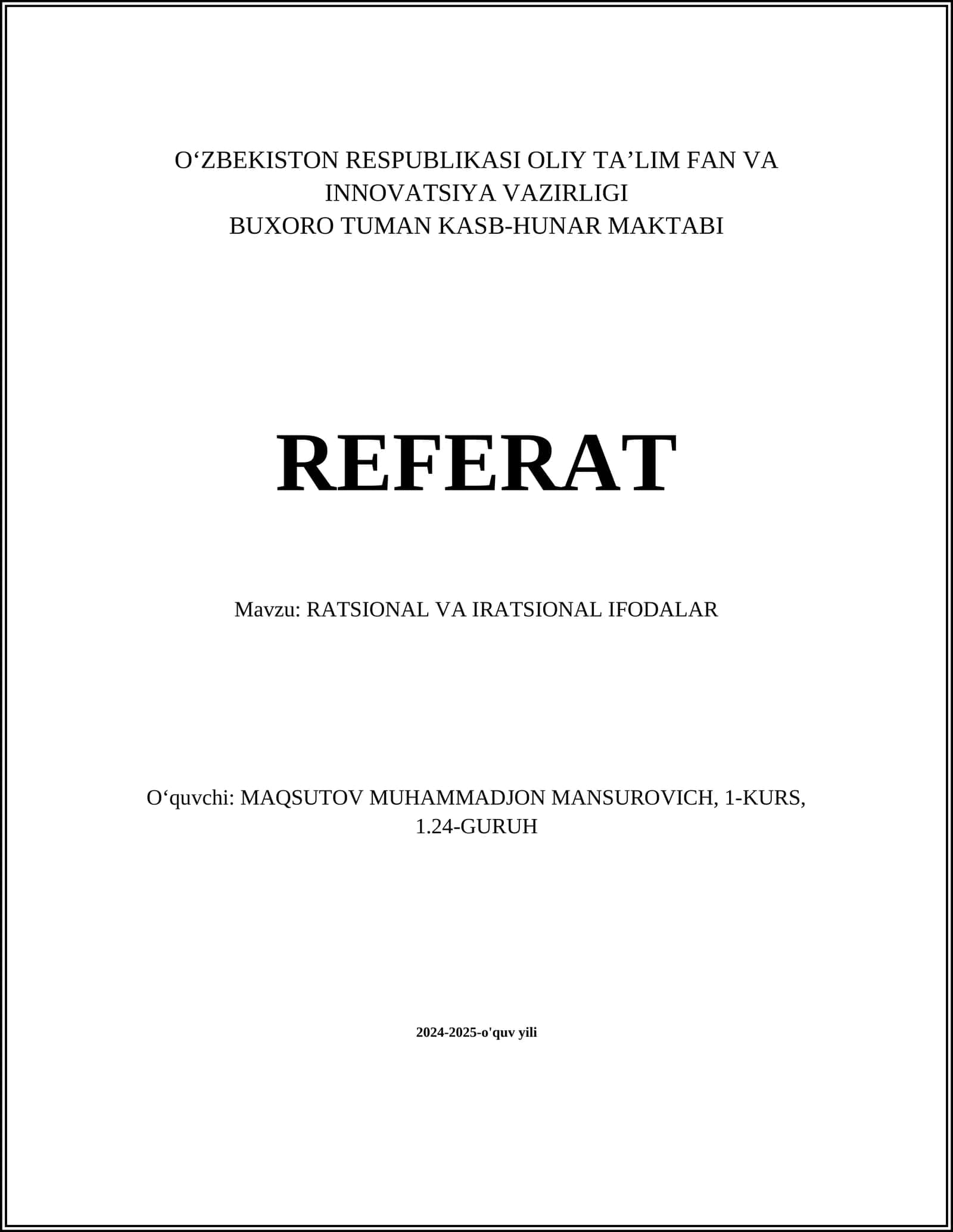 RATSIONAL VA IRATSIONAL IFODALAR