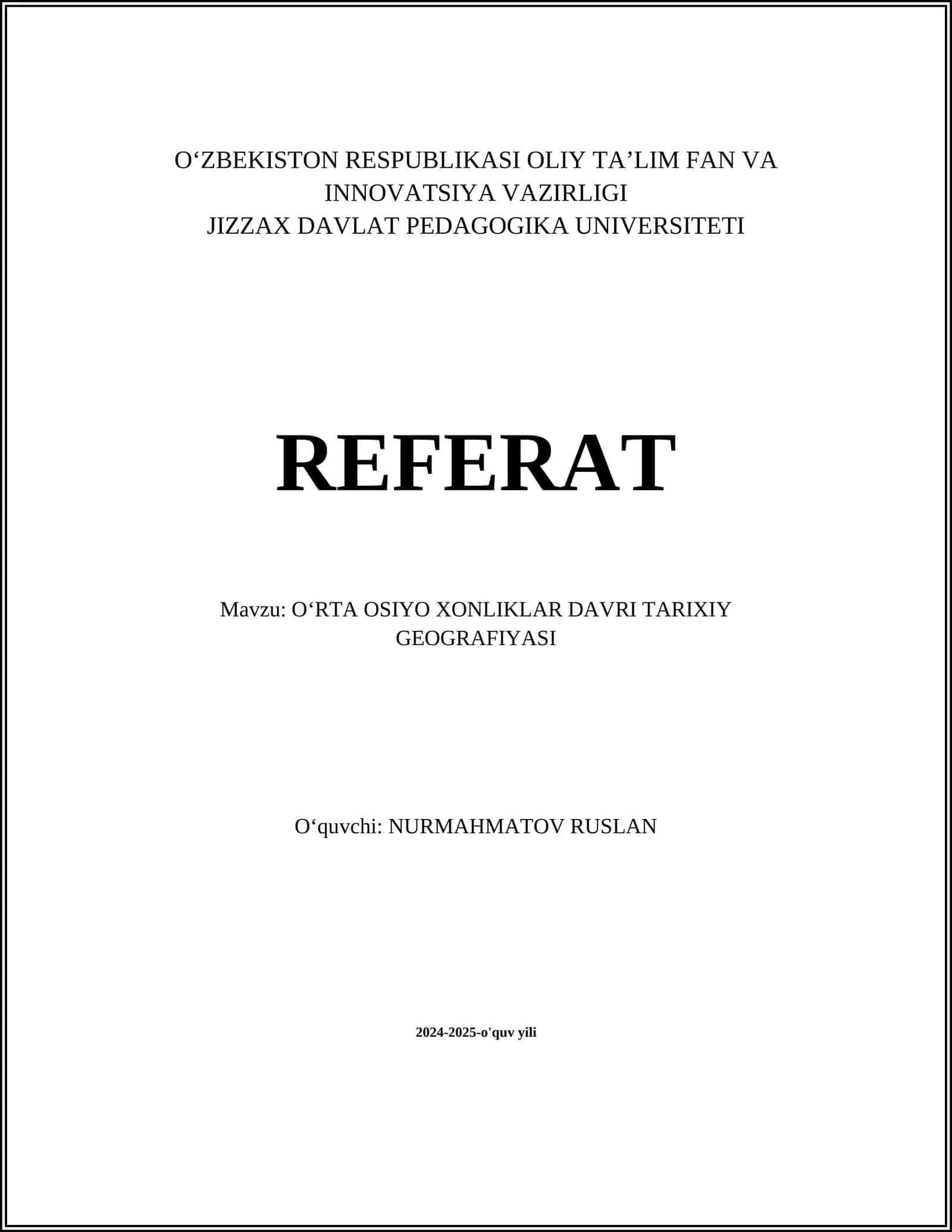 ORTA OSIYO XONLIKLAR DAVRI TARIXIY GEOGRAFIYASI