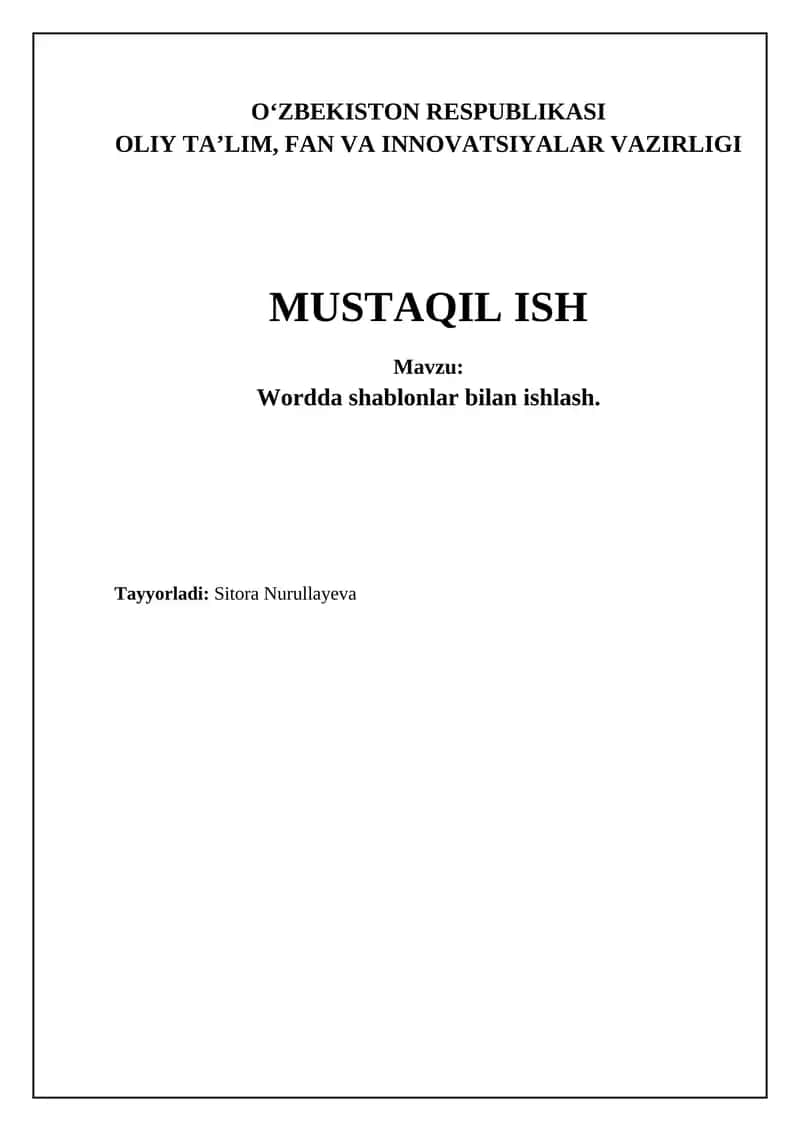 Wordda shablonlar bilan ishlash