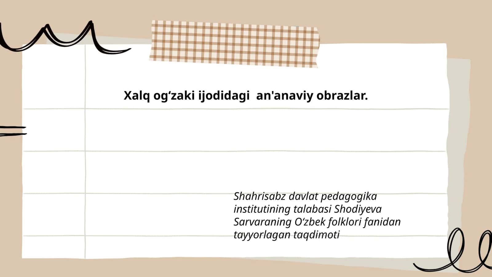 Oʻzbek folklori fanidan tayyorlagan taqdimot