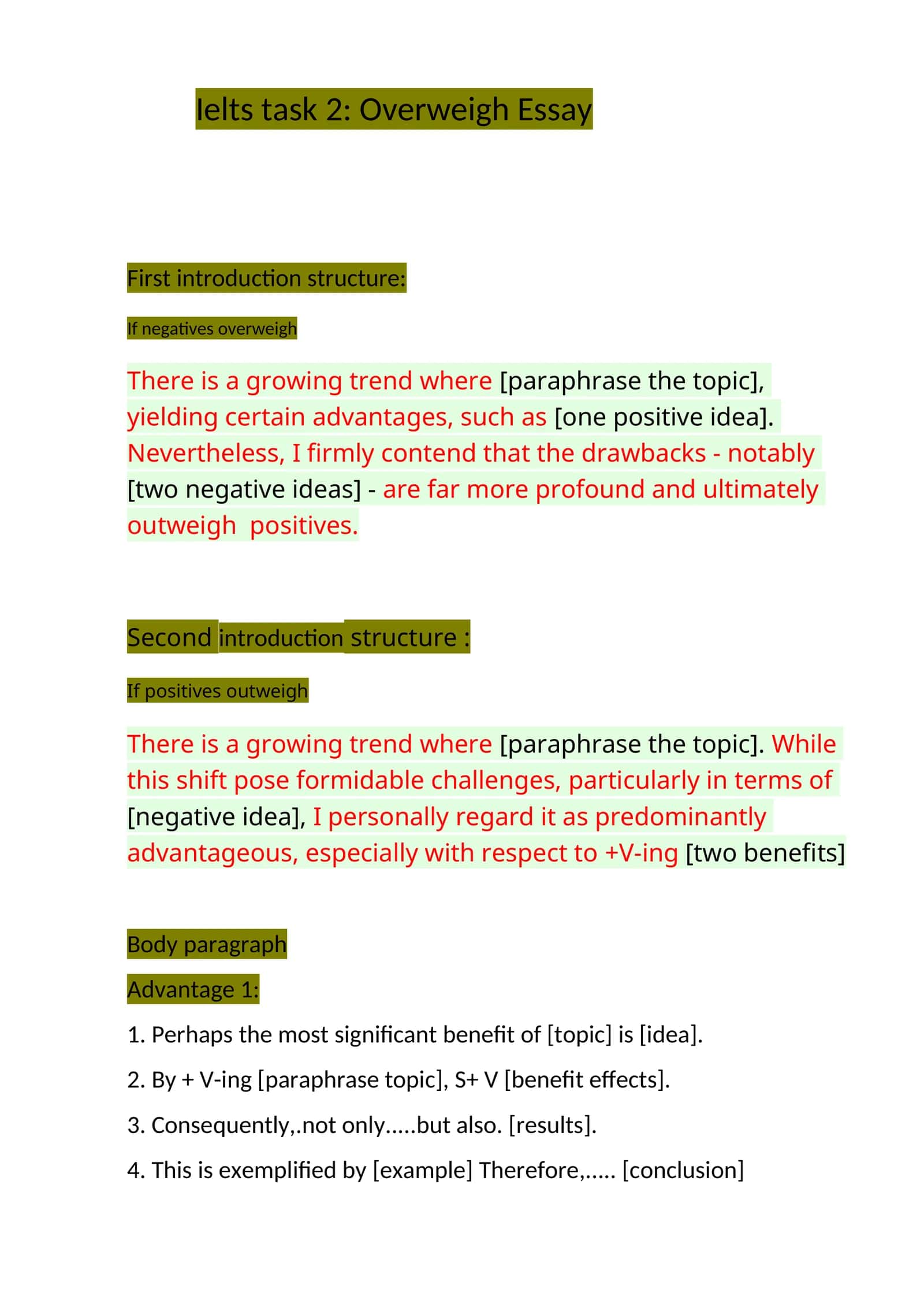 Ielts Task 2: Overweigh Essay