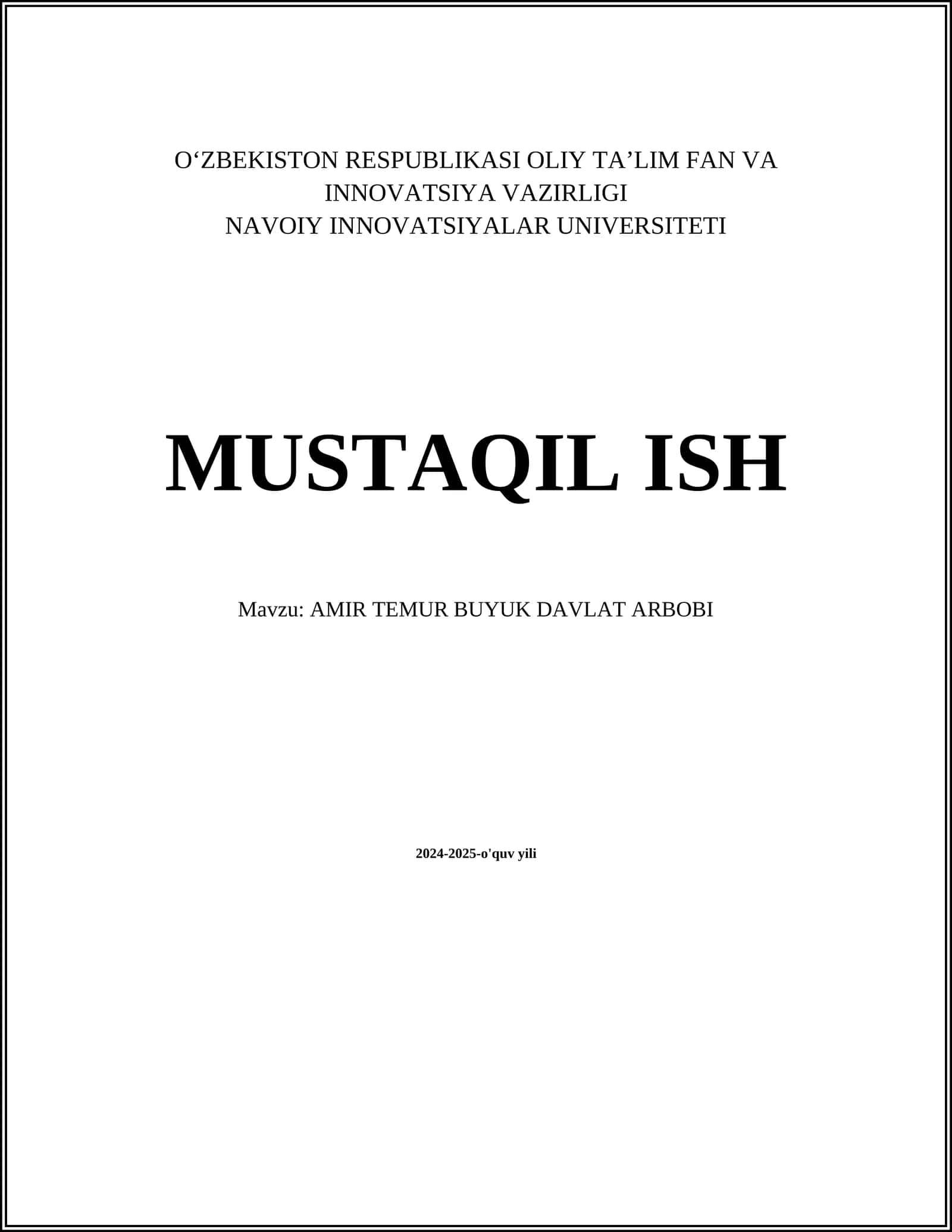 AMIR TEMUR BUYUK DAVLAT ARBOBI