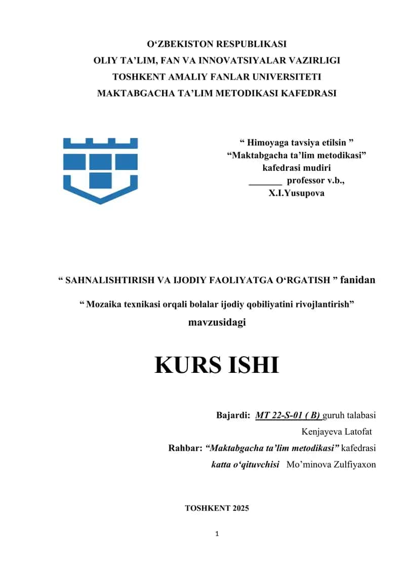 Mozaika texnikasi orqali bolalar ijodiy qobiliyatini rivojlantirish.