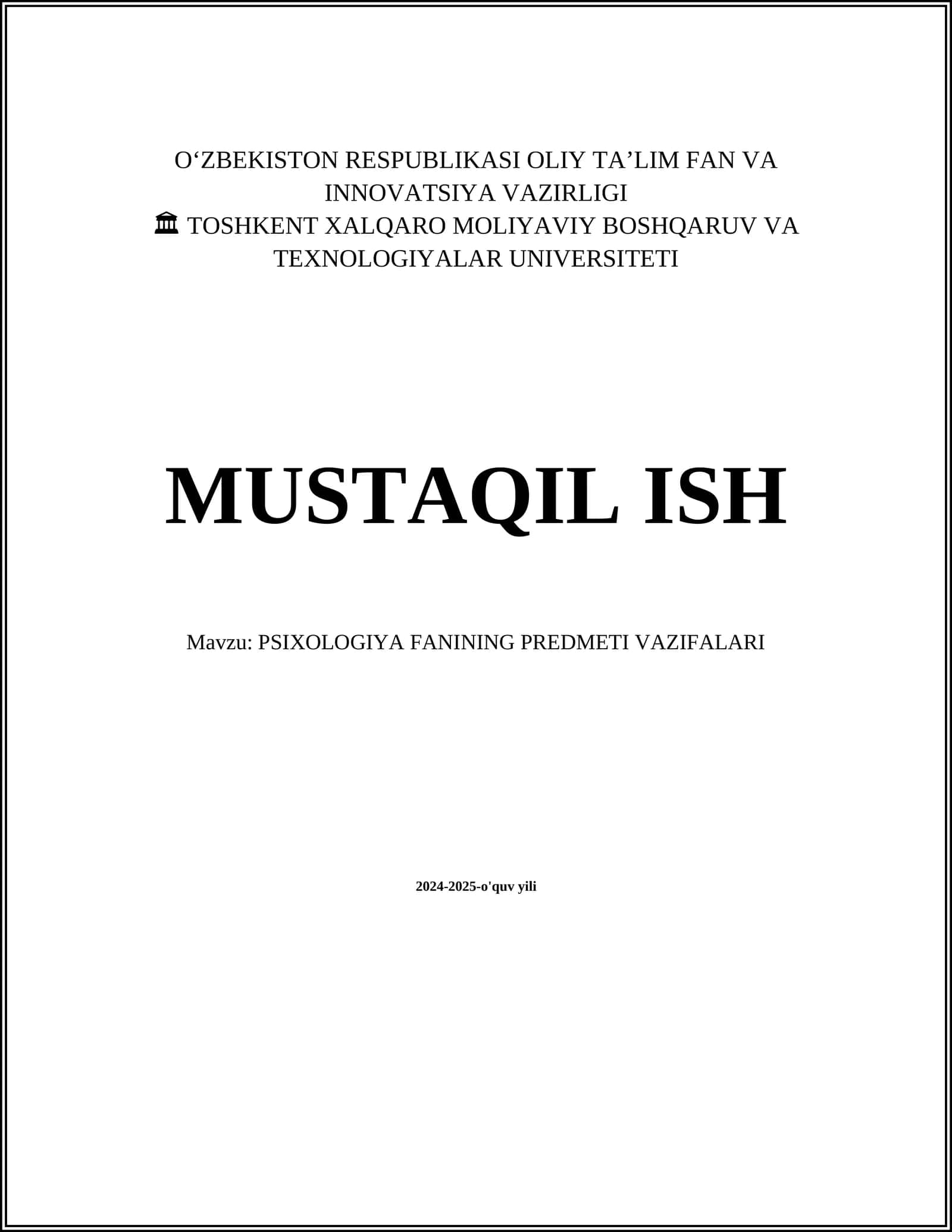 PSIXOLOGIYA FANINING PREDMETI VAZIFALARI