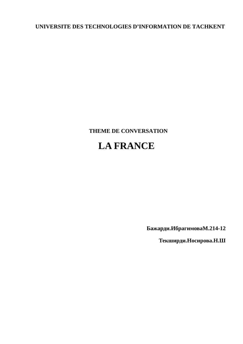 THEME DE CONVERSATION LA FRANCE