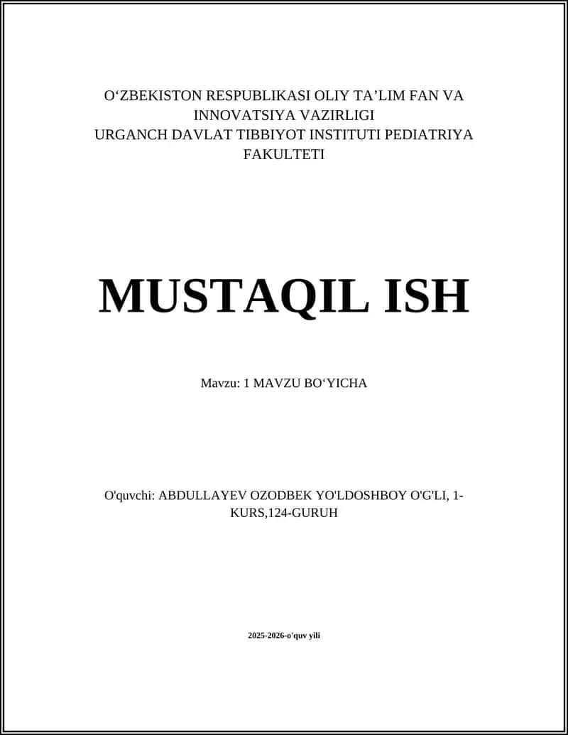 1-mavzu bo‘yicha kirish va umumiy ma'lumotlar