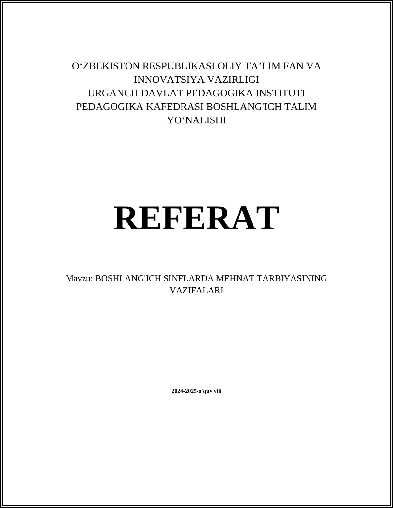 MEHNAT TARBIYASINING VAZIFALARI