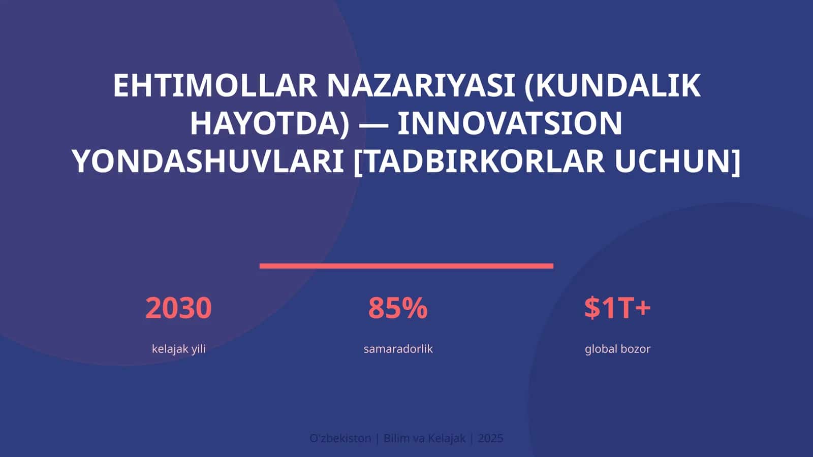 EHTIMOLLAR NAZARIYASI (KUNDALIK HAYOTDA) — INNOVATSION YONDASHUVLARI [TADBIRKORLAR UCHUN]