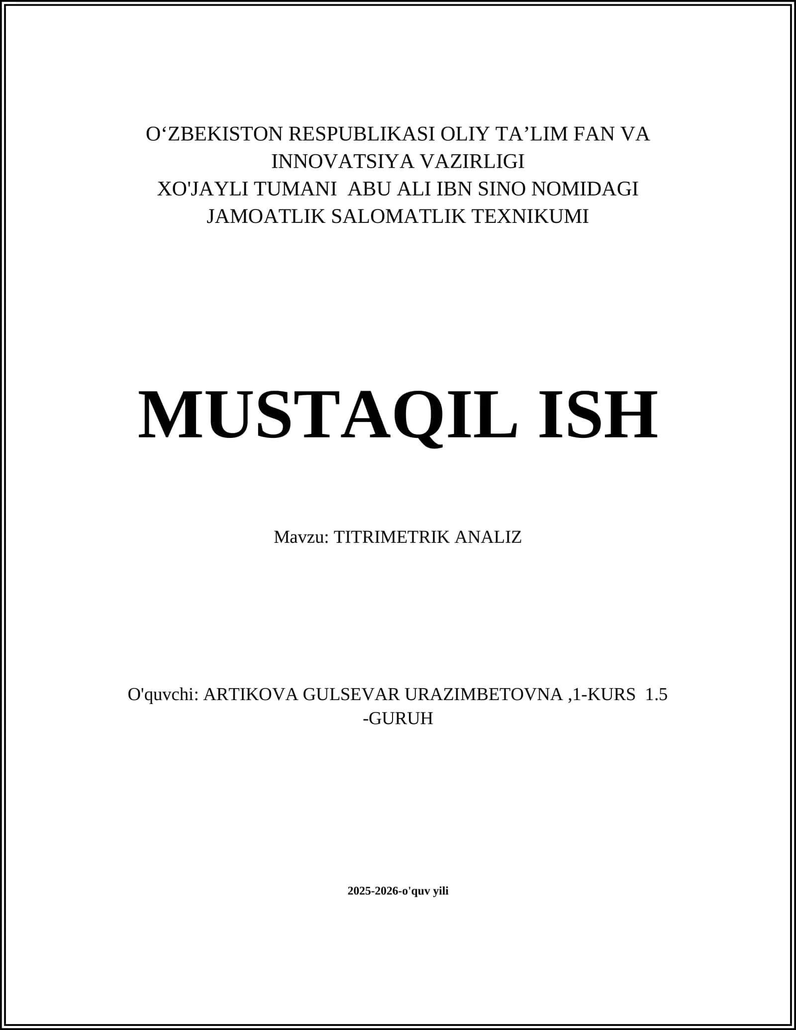 Titrimetrik Analiz