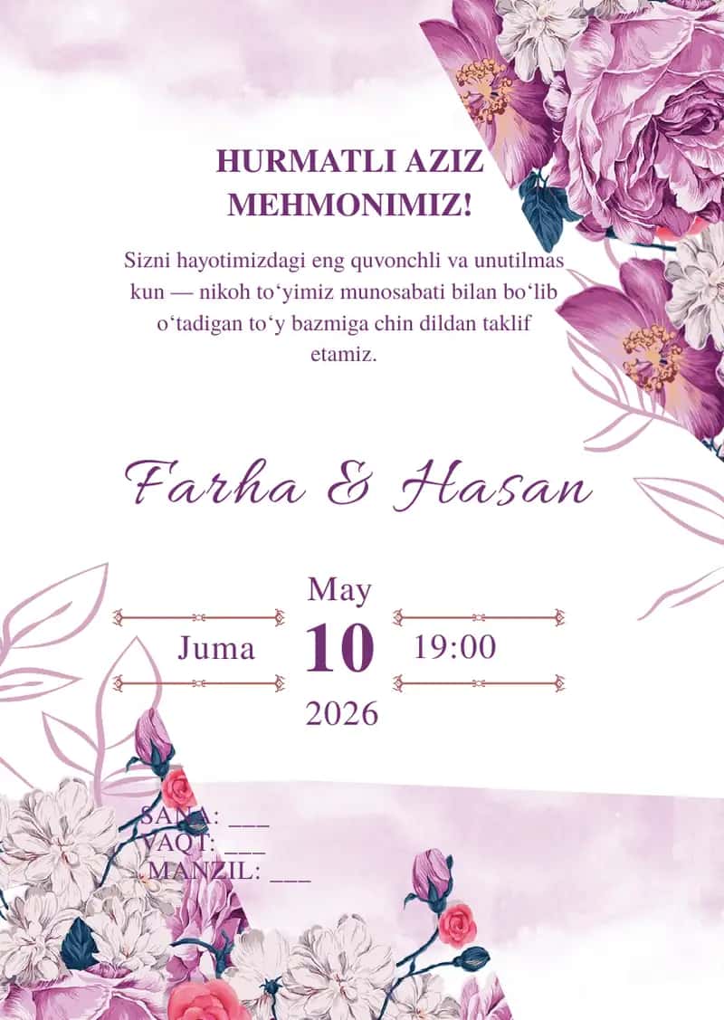 Taklifnoma shablon