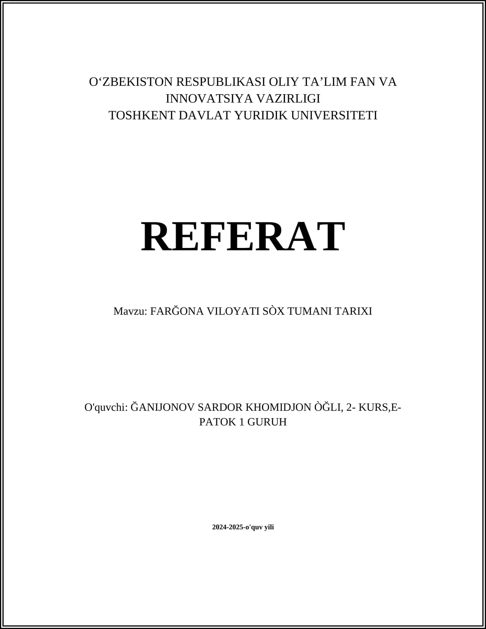 FARĞONA VILOYATI SÒX TUMANI TARIXI