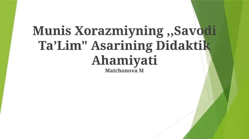Munis Xorazmiyning "Savodi Taʼlim" Asari