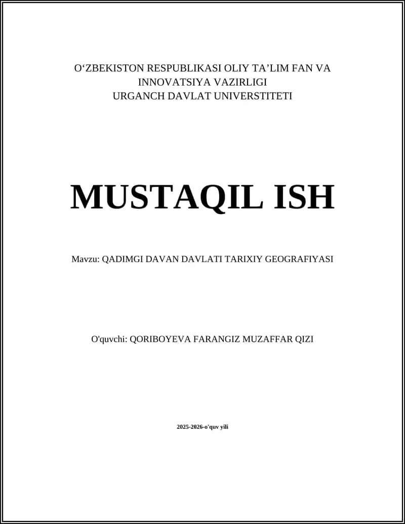 QADIMGI DAVAN DAVLATI TARIXIY GEOGRAFIYASI