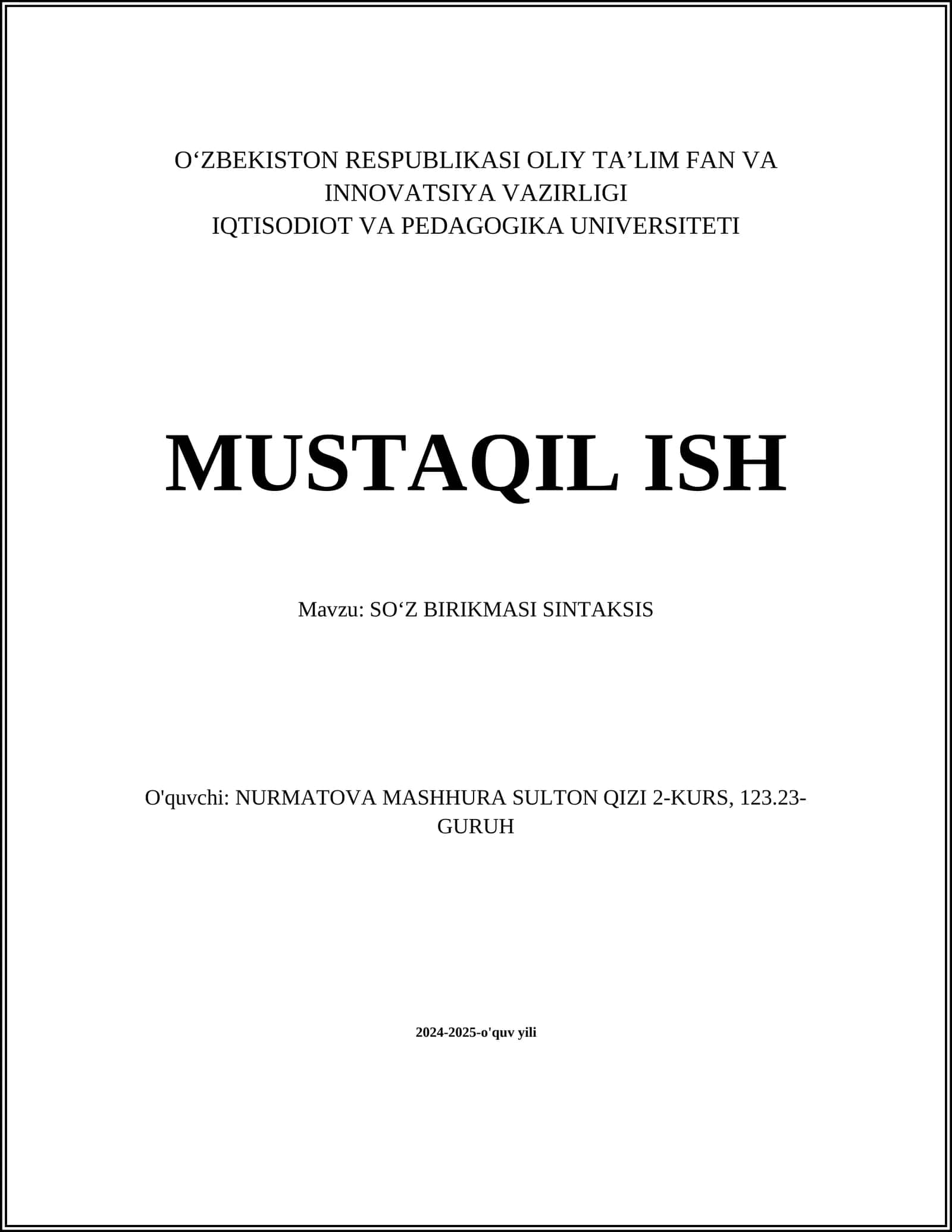 SOʻZ BIRIKMASI SINTAKSIS