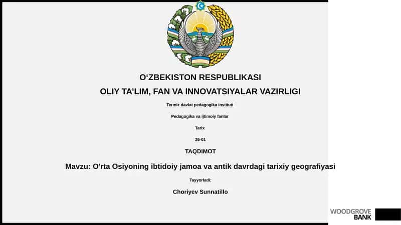 O'rta Osiyoning ibtidoiy jamoa va antik davrdagi tarixiy geografiyasi