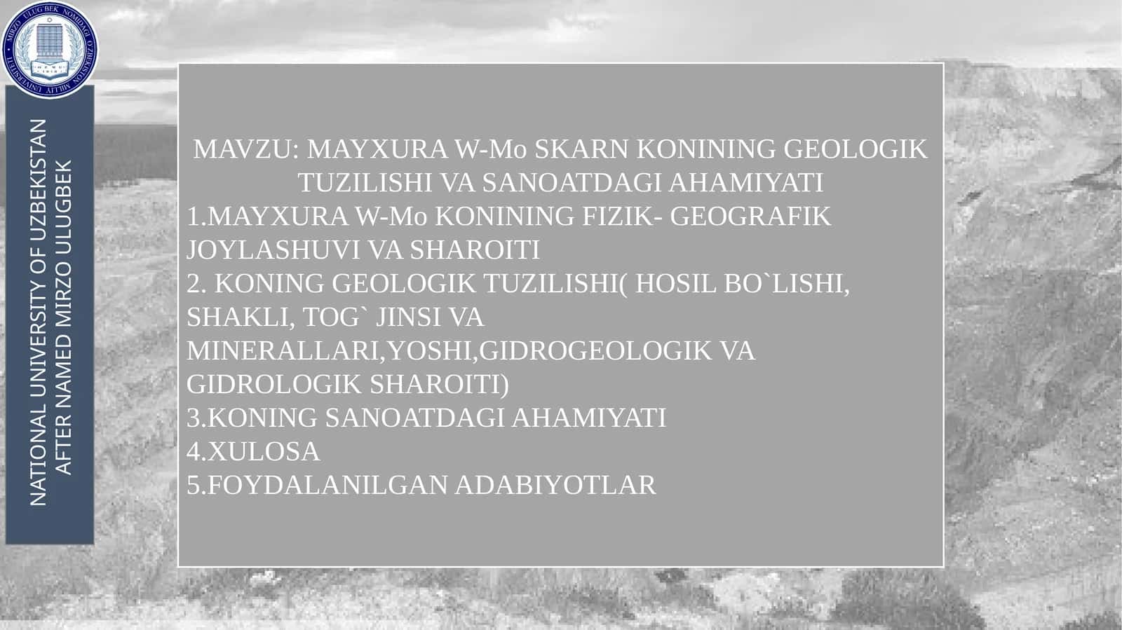 MAYXURA W-Mo SKARN KONINING GEOLOGIK TUZILISHI VA SANOATDAGI AHAMIYATI